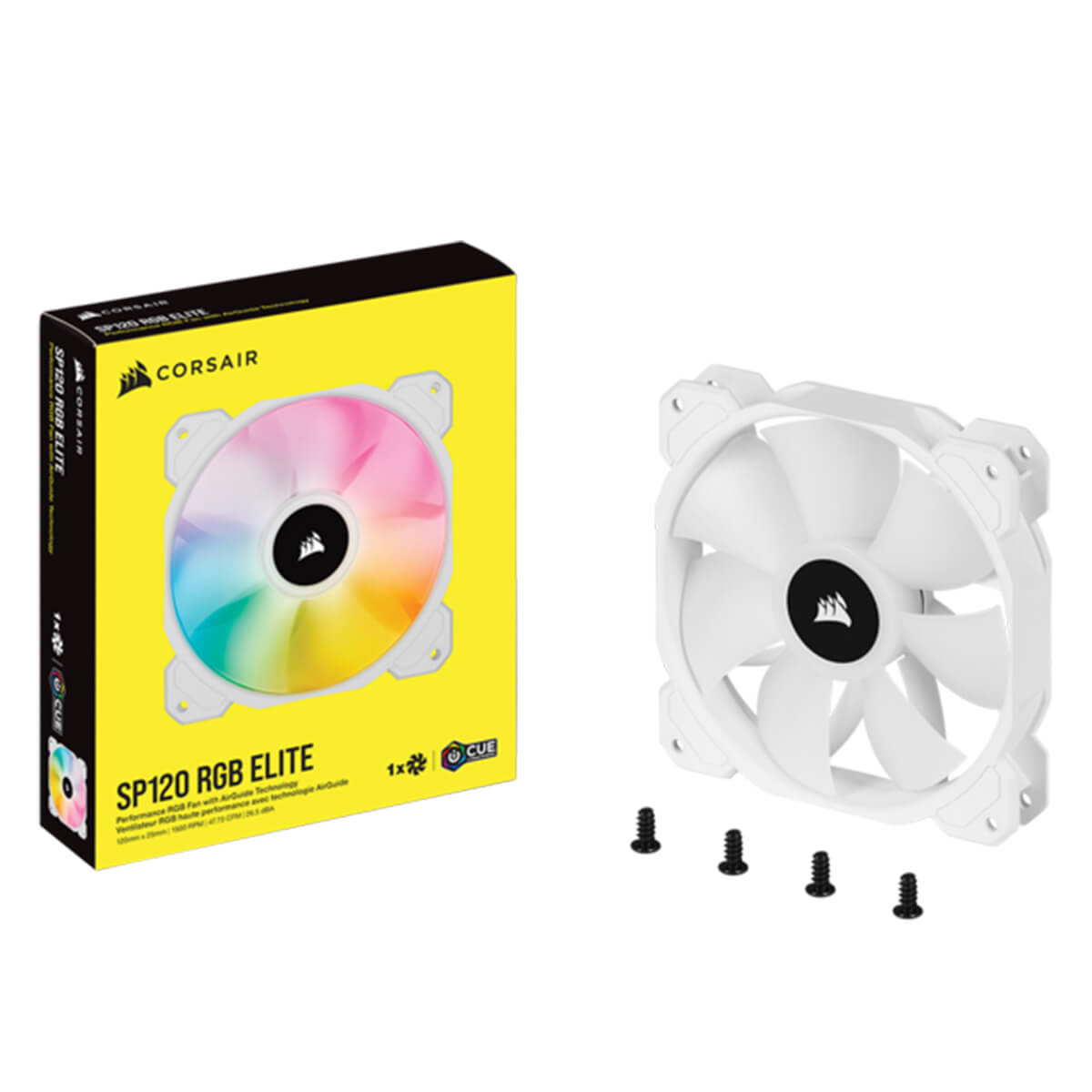 Corsair iCUE SP120 RGB ELITE White 120mm PWM High Performance PC Cooling Fan - Single Pack for Gaming PC, Case Cooling & RGB Lighting Setup