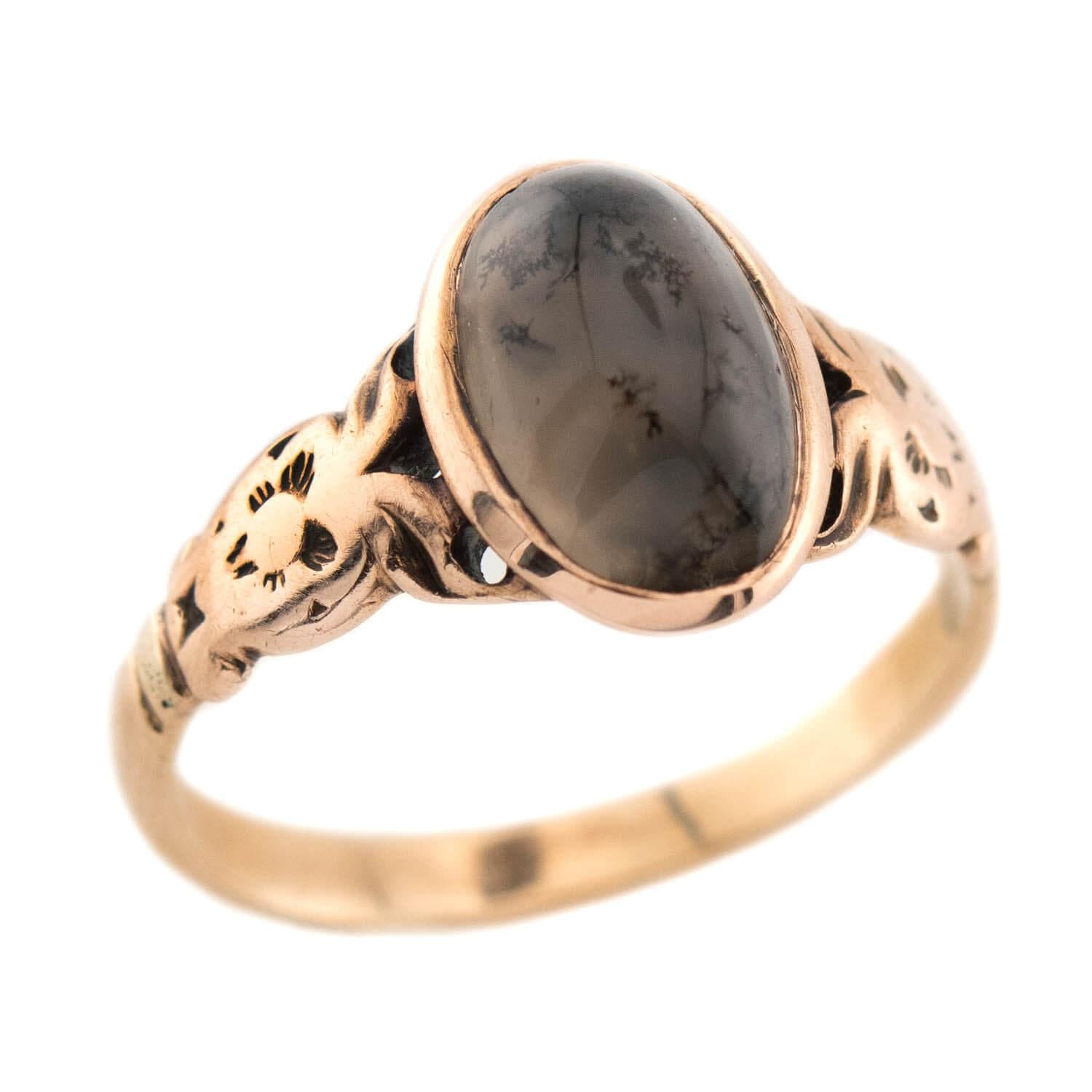 Victorian Style 14k Gold Moss Agate Ring for Women - Elegant Vintage Jewelry Gift for Anniversary, Birthday & Special Occasions