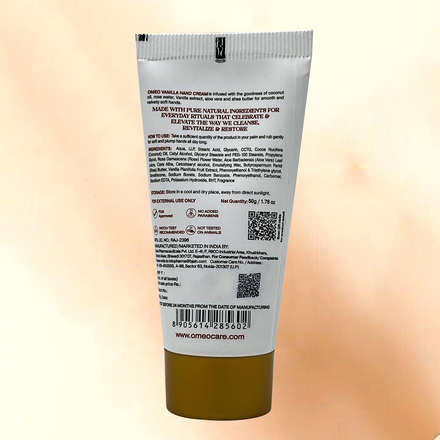 Omeo Vanilla Hand Cream 50g - Moisturizing & Nourishing for Dry Skin - Perfect for Winter Care, Travel & Daily Use