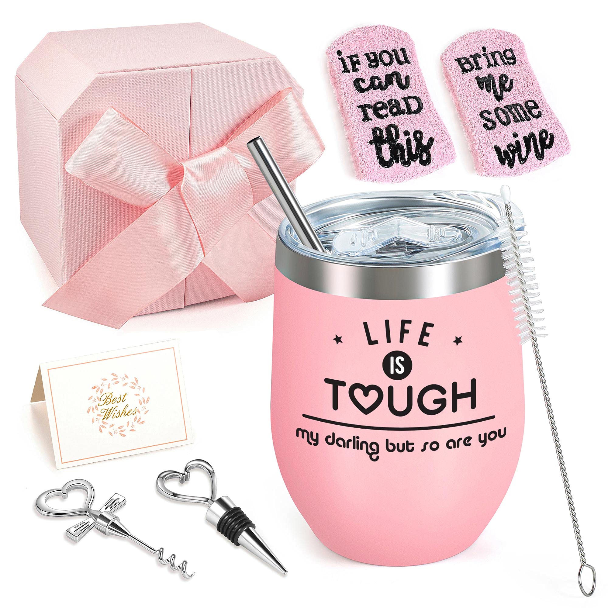 CARPEDIEM Inspirational Wine Tumbler - 12oz Pink Gift for Women & Best Friends | Birthday & Friendship Present