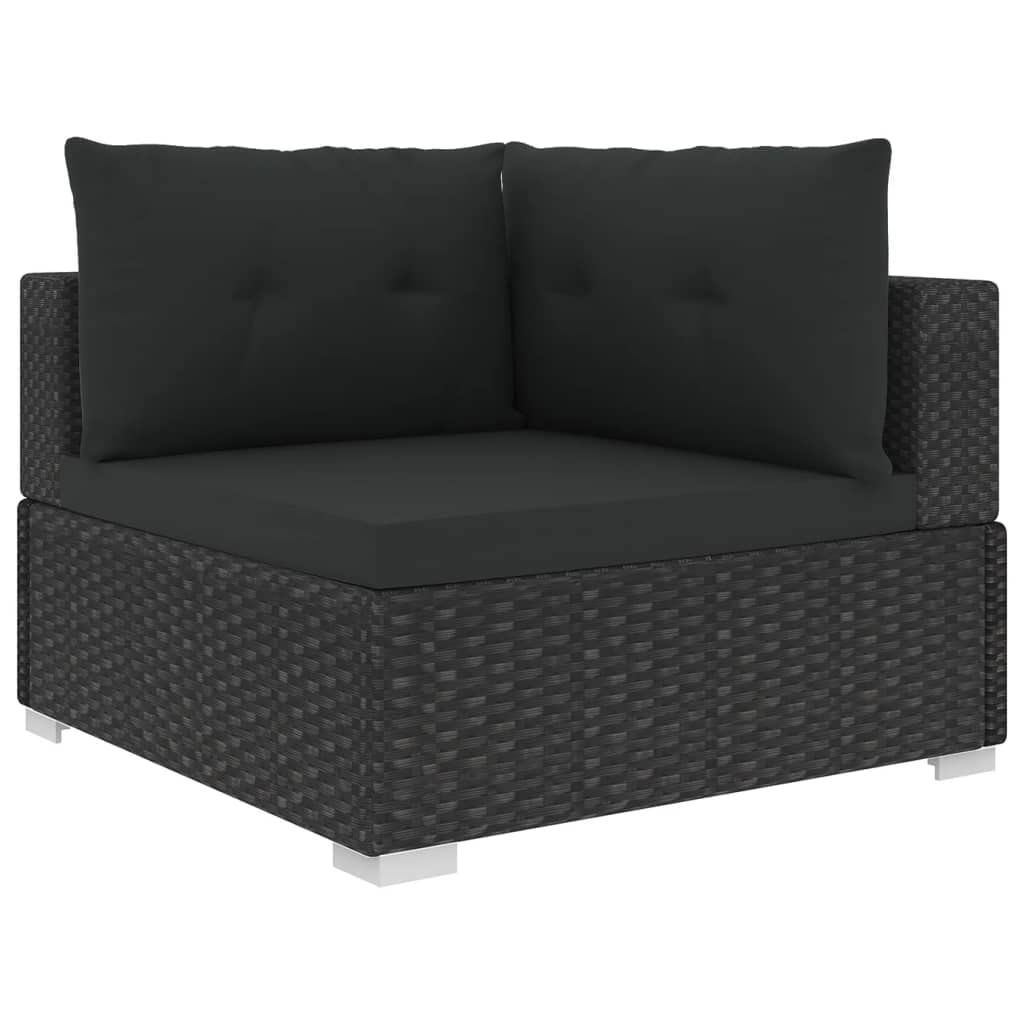 5-Piece Black Poly Rattan Patio Furniture Set with Cushions - Outdoor Sectional Sofa & Coffee Table for Garden, Backyard, Poolside or Deck Relaxation