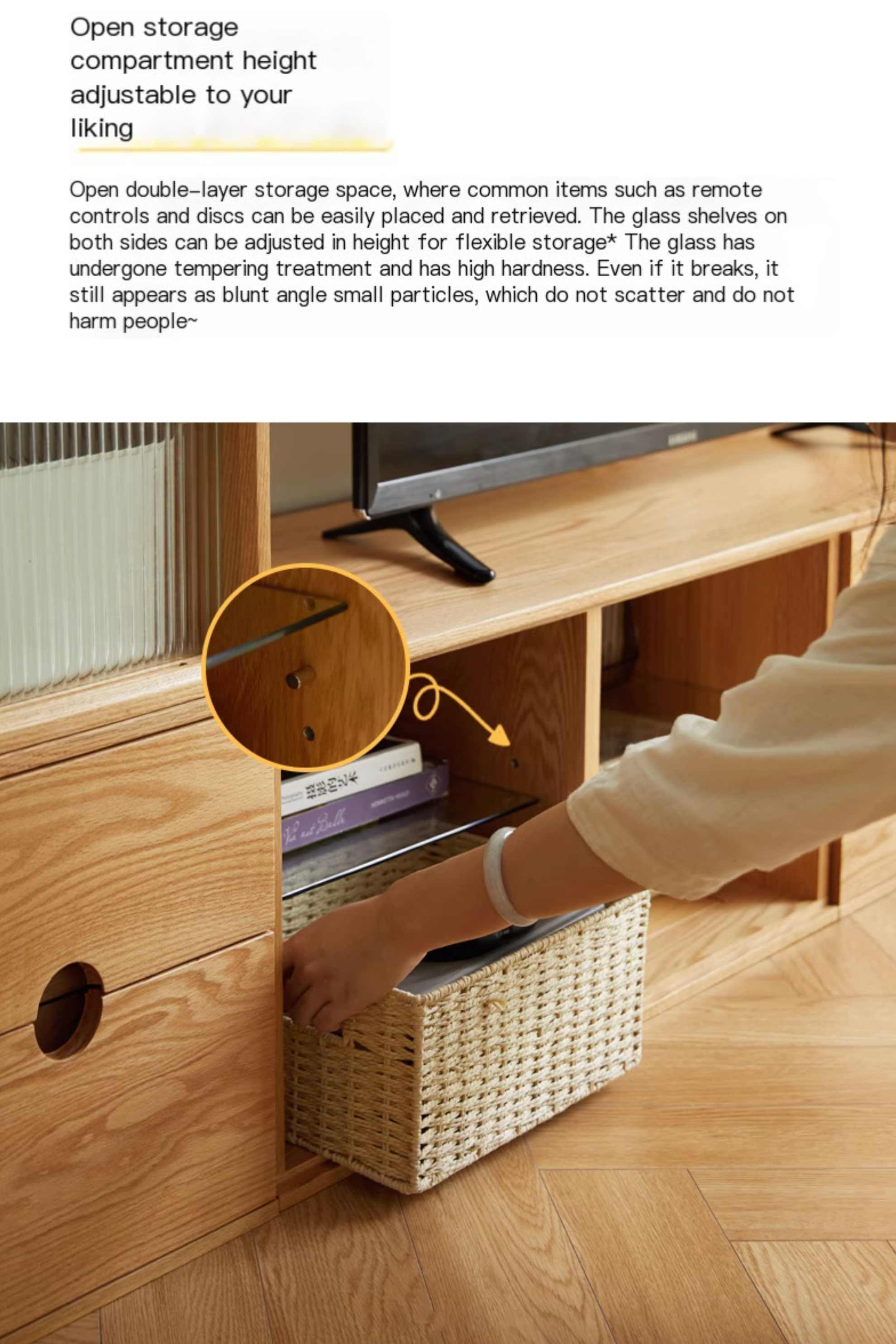 Oak Solid Wood Modern TV Stand - Stylish Entertainment Center for Living Room & Home Theater Setup
