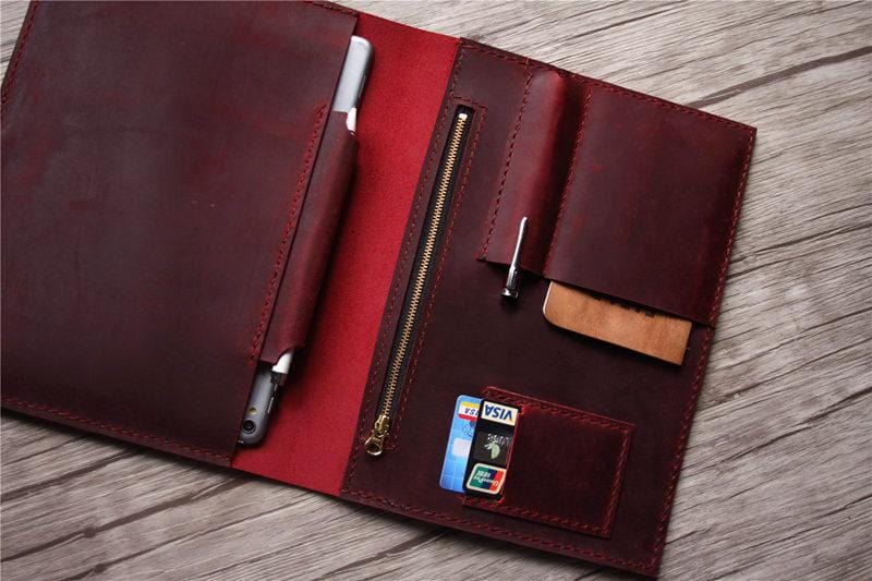 Custom Leather iPad Mini Case with Pencil Holder - Personalized Name Engraving - Perfect for Work, Travel & School Organization