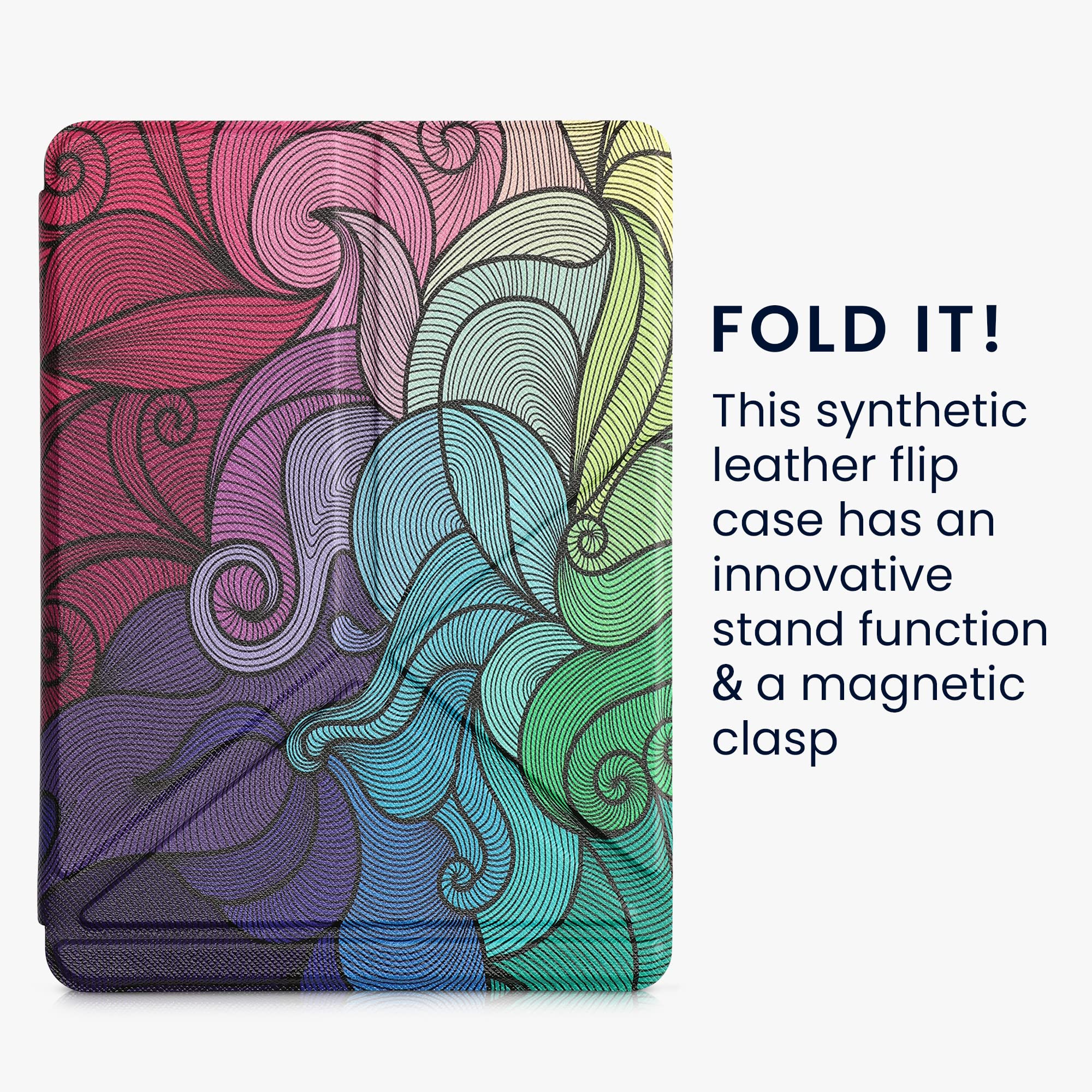 kwmobile Origami Case for Amazon Kindle Paperwhite 11th Gen (2021) - Slim PU Leather Cover with Stand - Dark Pink/Blue/Green - Perfect for Reading, Travel & Work