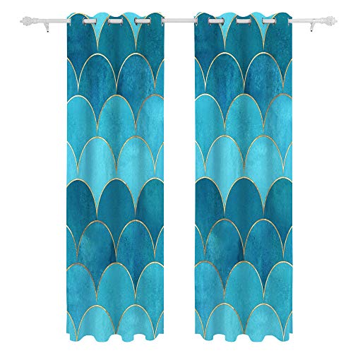Fish Scale Wave Watercolor Teal Color Gold Contour