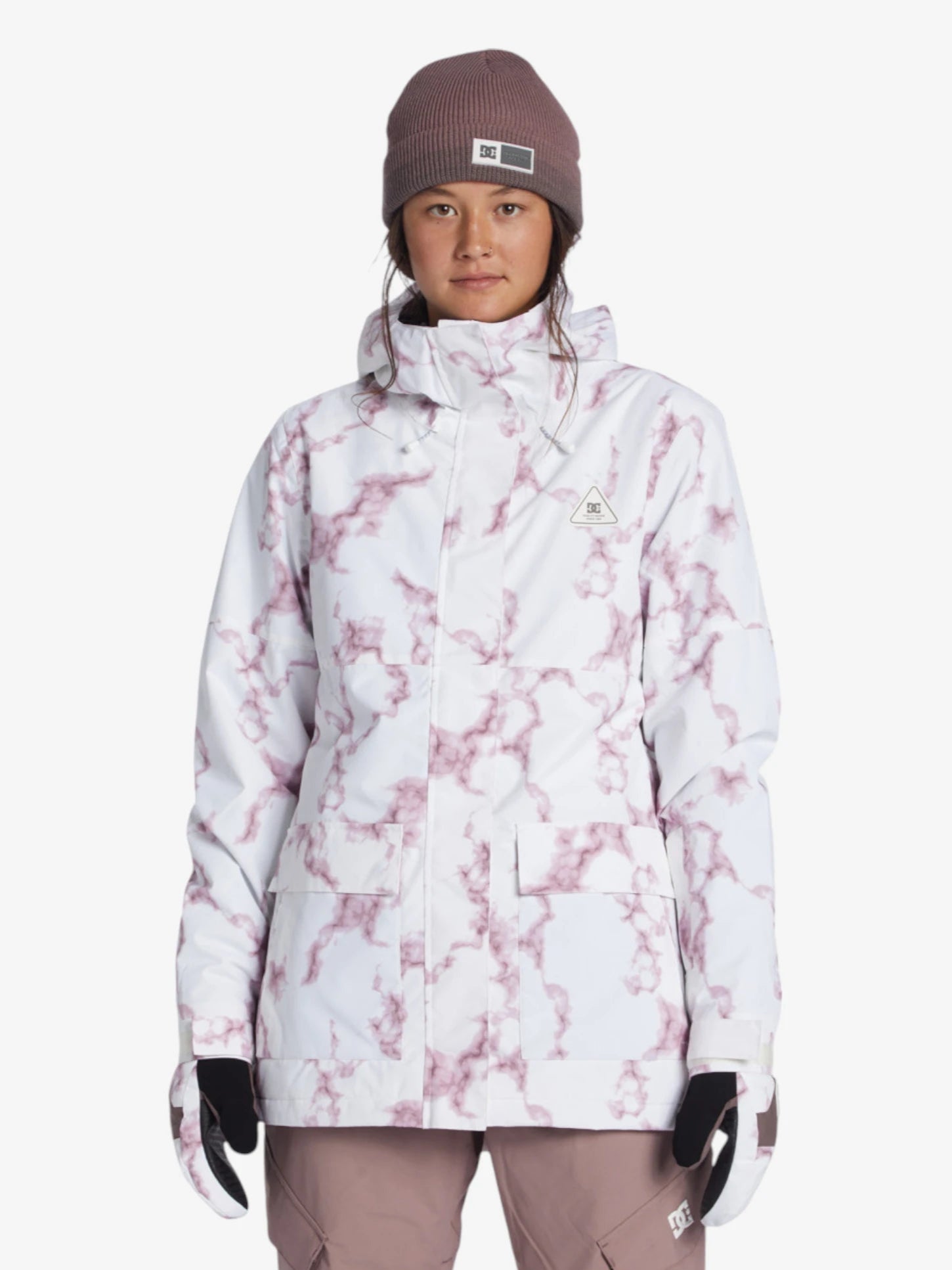 DC Women's Snow Cruiser Jacket in White & Pink - Waterproof Winter Coat for Skiing, Snowboarding & Outdoor Activities
