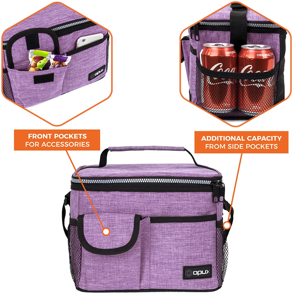 OPUX Insulated Lunch Bag for Men & Women - Leakproof Heather Purple Lunch Box for Work & School, Portable Soft Cooler Bag with Shoulder Strap - Adult & Kids Lunchbox for Office, Picnic, Hiking (14 Can/8L Capacity)