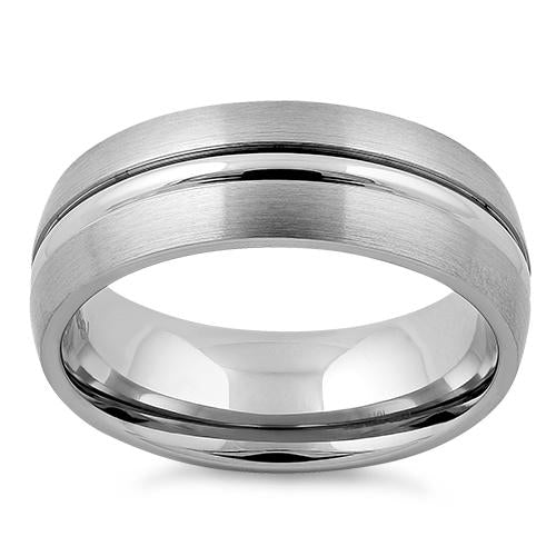 Stainless Steel Polished Double Groove Satin Finish Band Ring for Men & Women - Wedding, Engagement, Anniversary, or Everyday Wear Jewelry