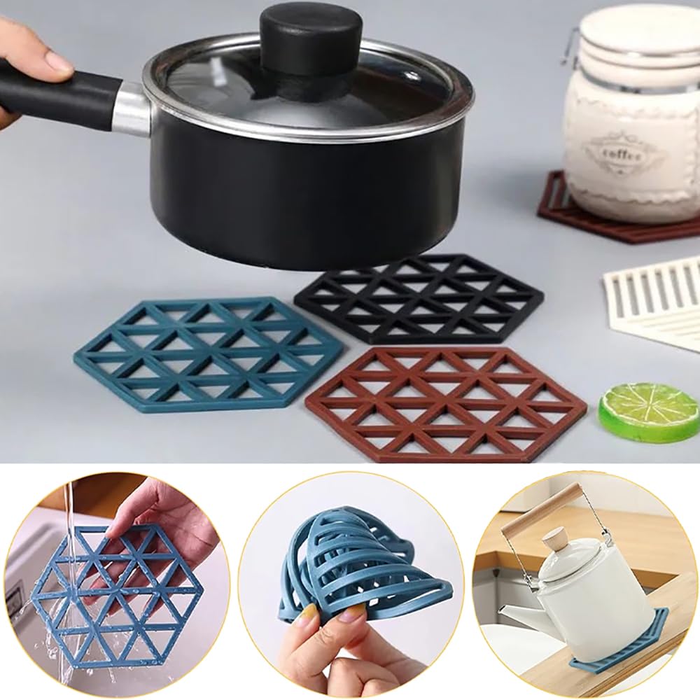 Premium Silicone Table Mats Set of 4 - Heat Resistant Non-Slip Dining Table Mats, Trivets & Coasters for Hot Pots & Bowls - Durable Kitchen Accessories for Dining, Serving & Home Decor
