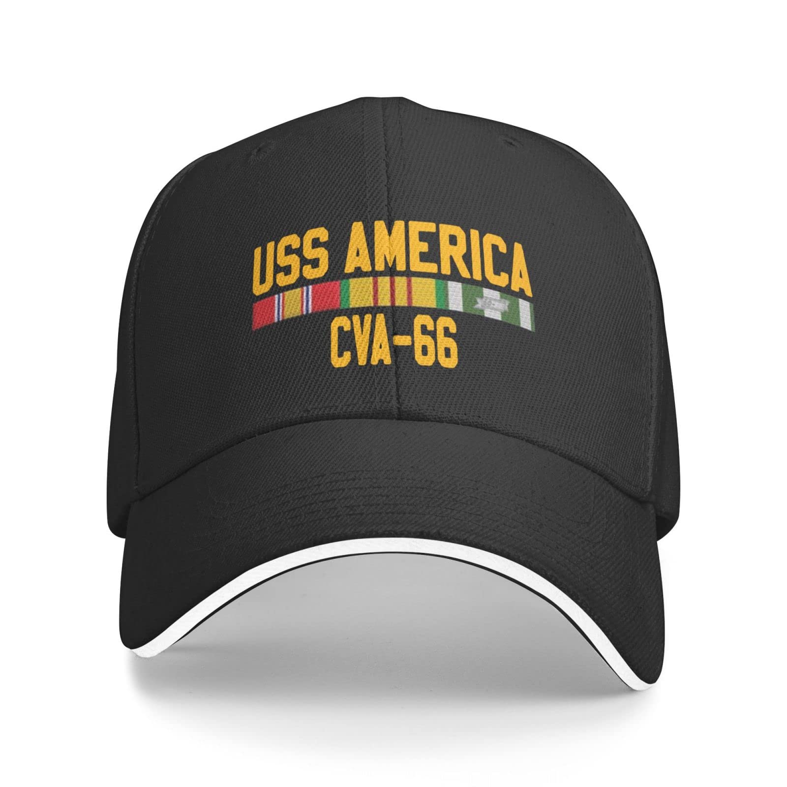USS America CVA-66 Navy Baseball Cap with Service Ribbons - Unisex Adjustable Military Hat for Men & Women - Perfect for Veterans Day, Navy Events & Patriotic Outfits