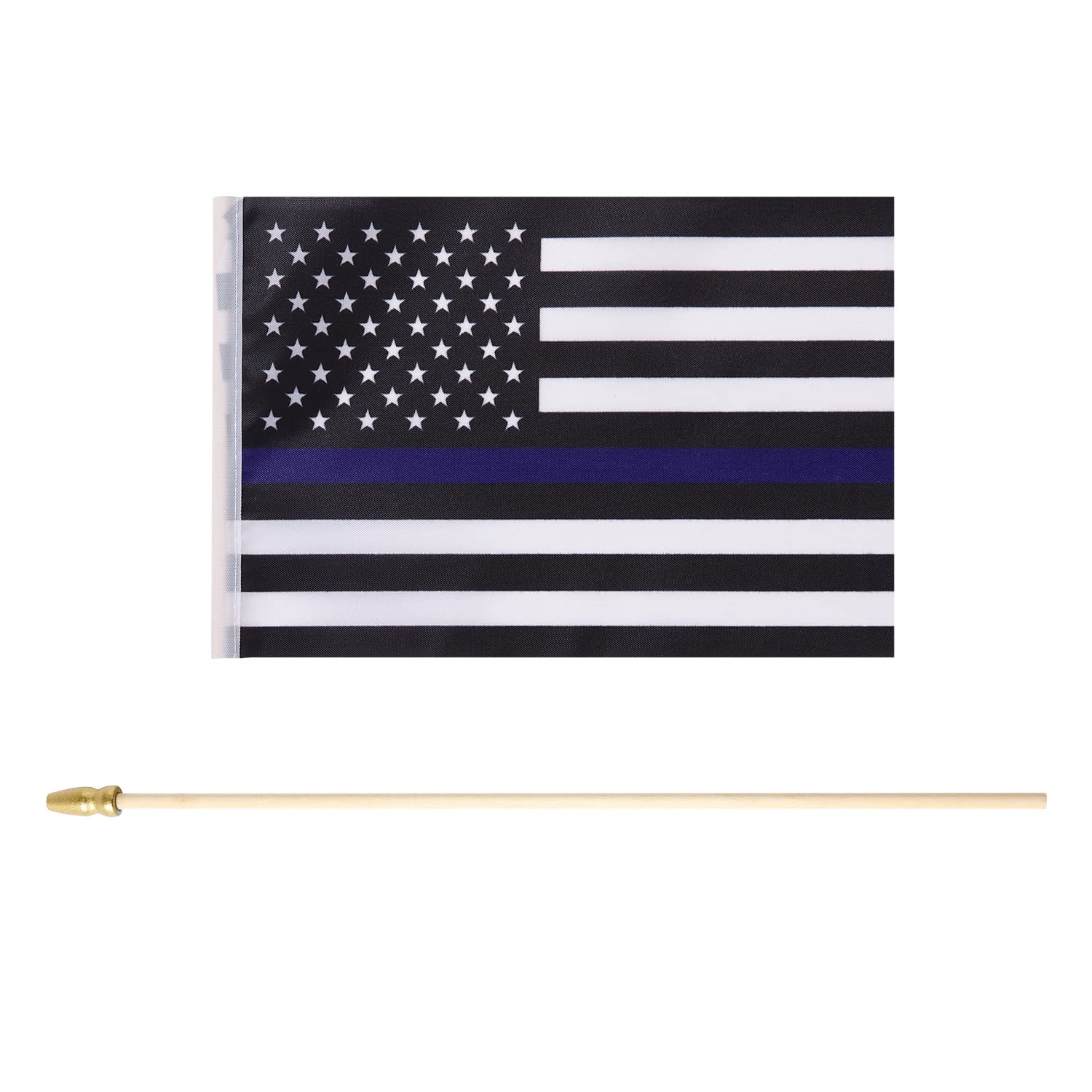 25 Pack Thin Blue Line USA American Police Flag Small Mini Wooden Stick Flags - Patriotic Handheld Flags for Police Support, Holidays, Parties & Events - Perfect for Backyards, Parades & Police Appreciation Decorations