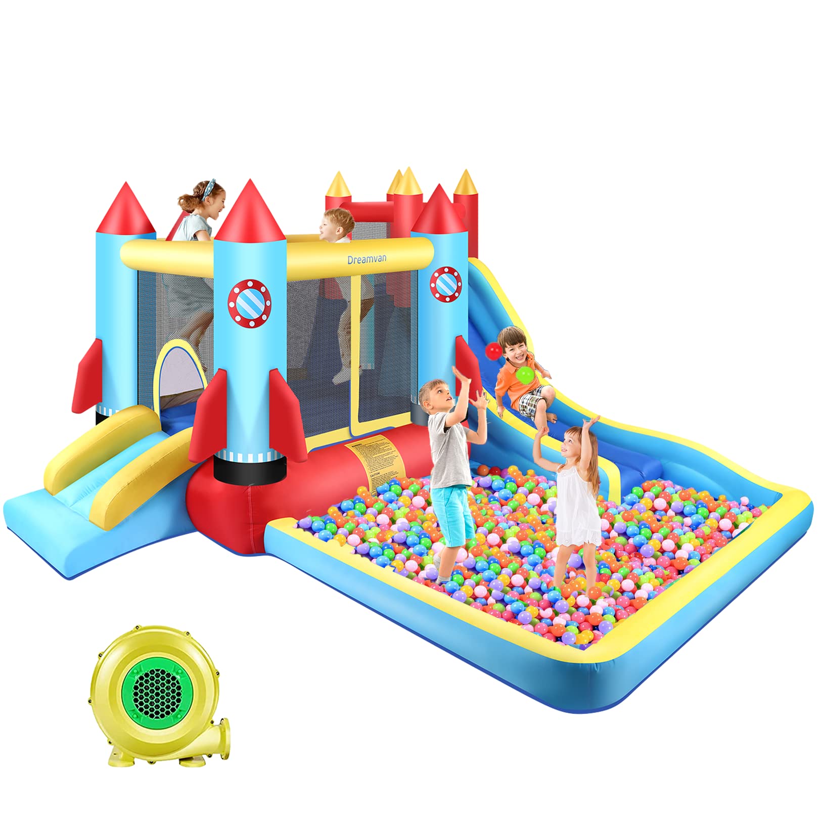 Inflatable Bounce House for Kids with Water Slide & Splash Pool - 146 x 132 x 82 Inch Large Bouncy Castle, Indoor/Outdoor Playhouse with Climbing Wall & 2 Slides - UL Certified Blower Included - Perfect for Birthday Parties, Backyard Fun & Summer Water Activities