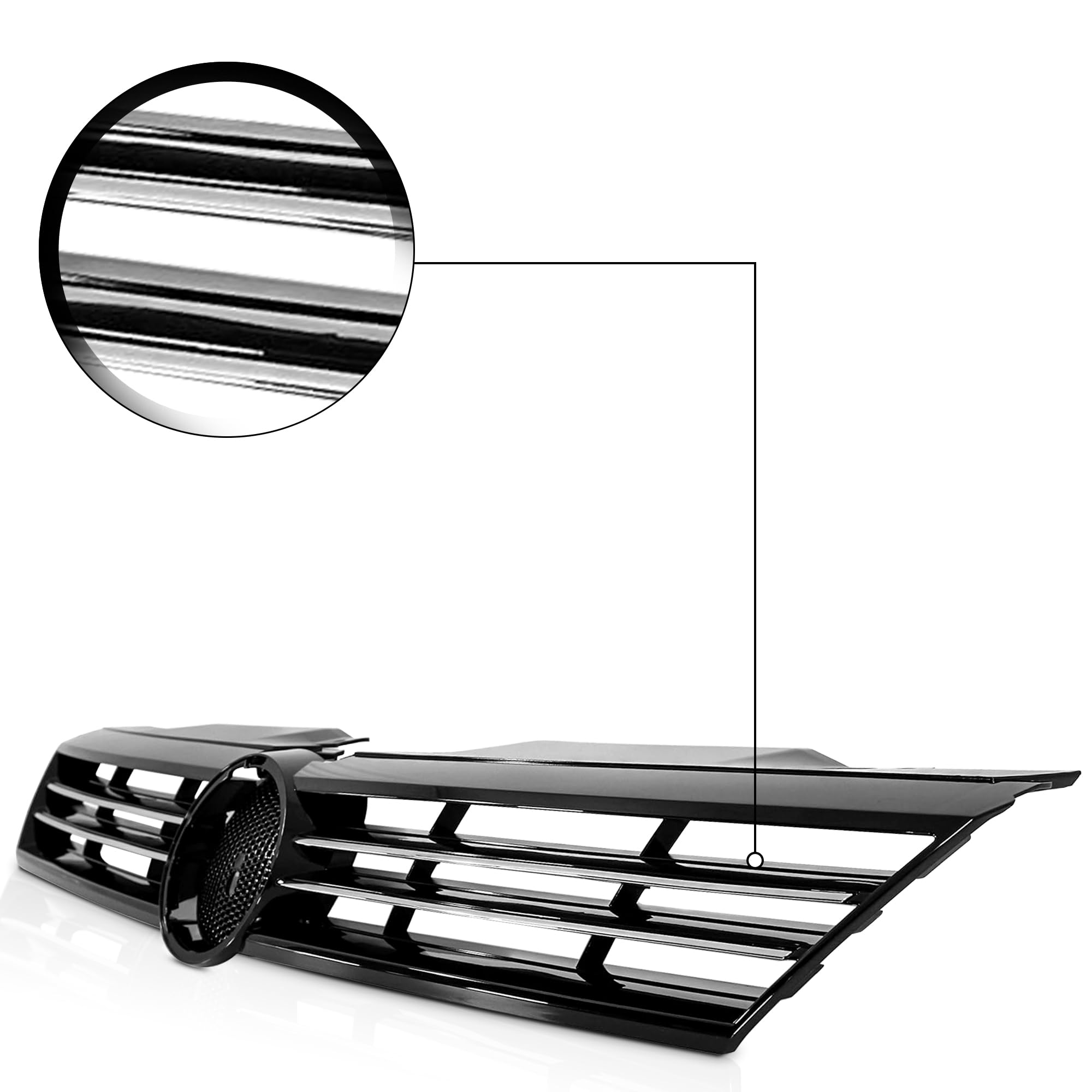 PartsFlow Front Upper Grille Mesh Black With Chrome Trim - Compatible With 2011-2014 VW Volkswagen Jetta Sedan MK6 | Replacement Car Grille for Enhanced Style & Protection | Perfect for Upgrades, Repairs, and Custom Car Modifications