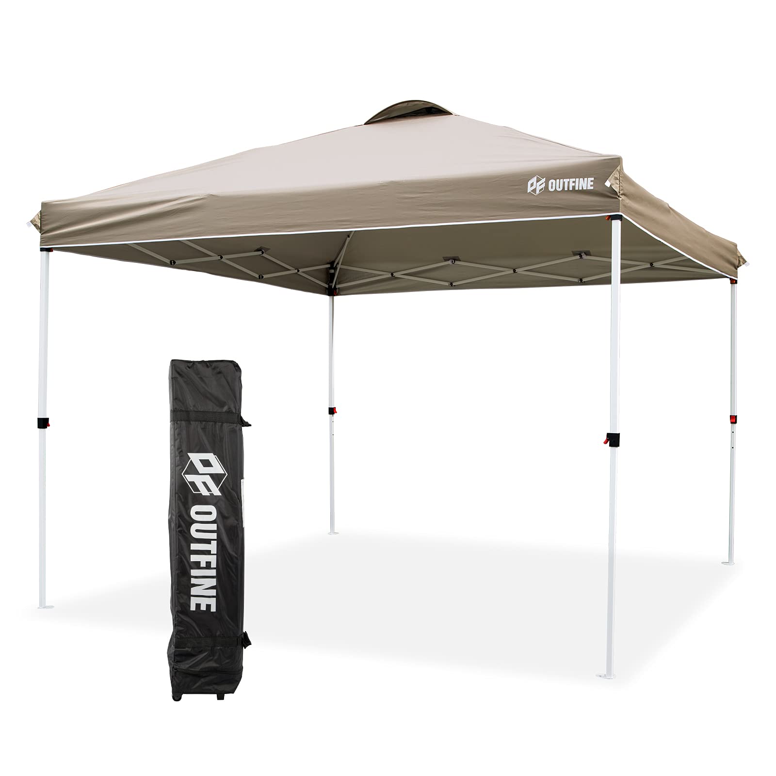 OUTFINE 10x10FT Pop-up Canopy Tent - Instant Gazebo with Wheeled Carry Bag, 4 Sandbags & 8 Stakes (Khaki) - Perfect for Outdoor Parties, Camping, Beach & Backyard Events