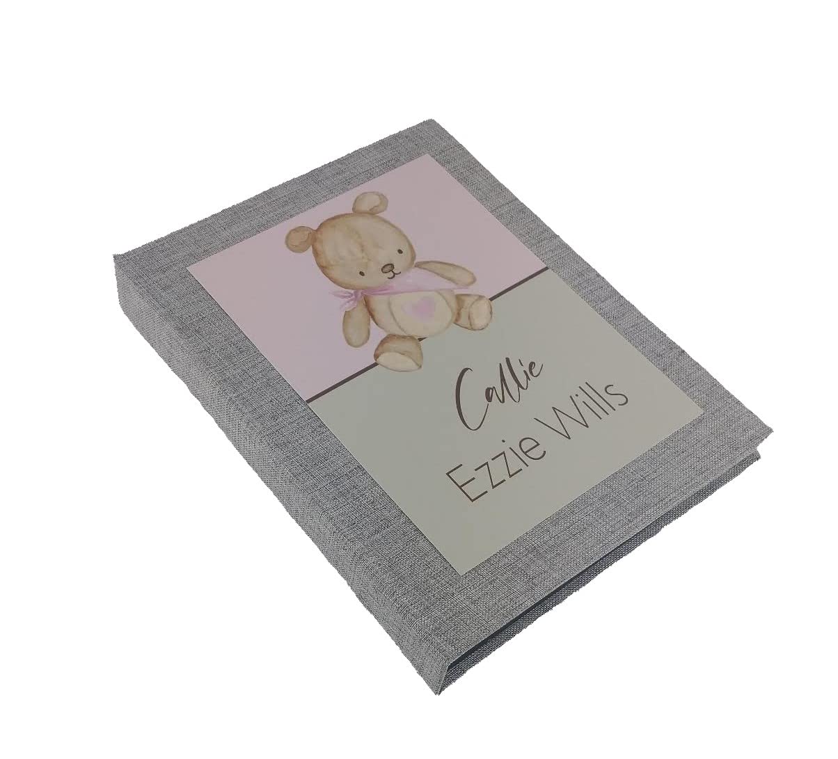 Personalized Baby Photo Album - Linen Scrapbook with Teddy Bear Design for Boys & Girls in Pink or Blue | Perfect for Newborn Memories, First Birthday Gifts & Family Keepsakes