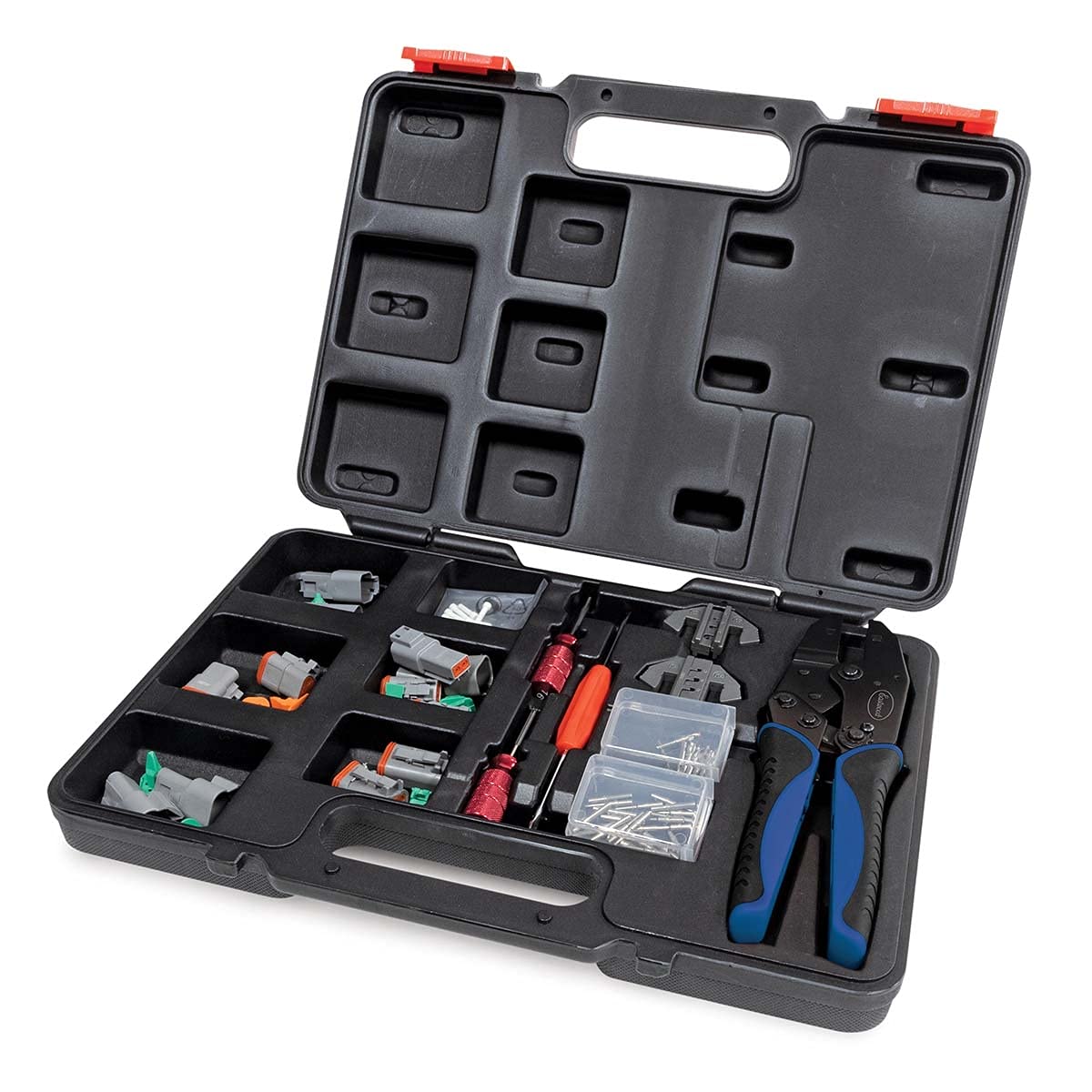 Eastwood Crimp-Right Genuine DT Series Deutsch Connectors and Pins Kit with Clamping Pliers - Professional Automotive Electrical Wiring Solution for Trucks, Motorcycles & Marine Applications