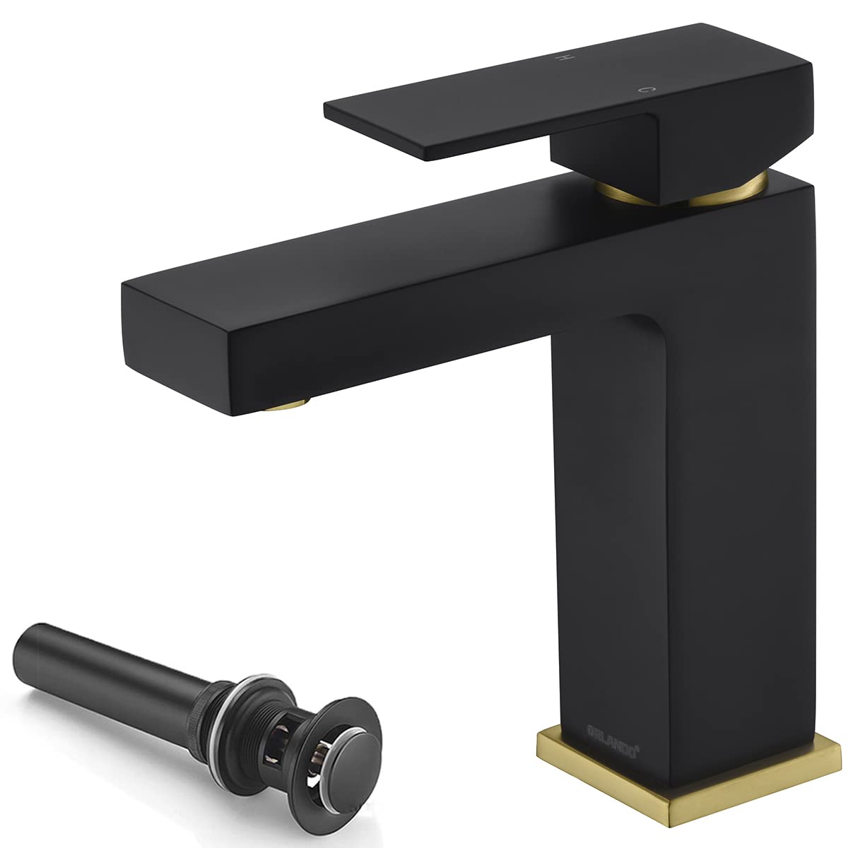 Black and Gold Single Hole Bathroom Faucet - Modern Brass Vanity Sink Faucet with Drain Assembly & Supply Line - Perfect for Bathroom Renovation, Guest Bathrooms & Luxury Home Decor