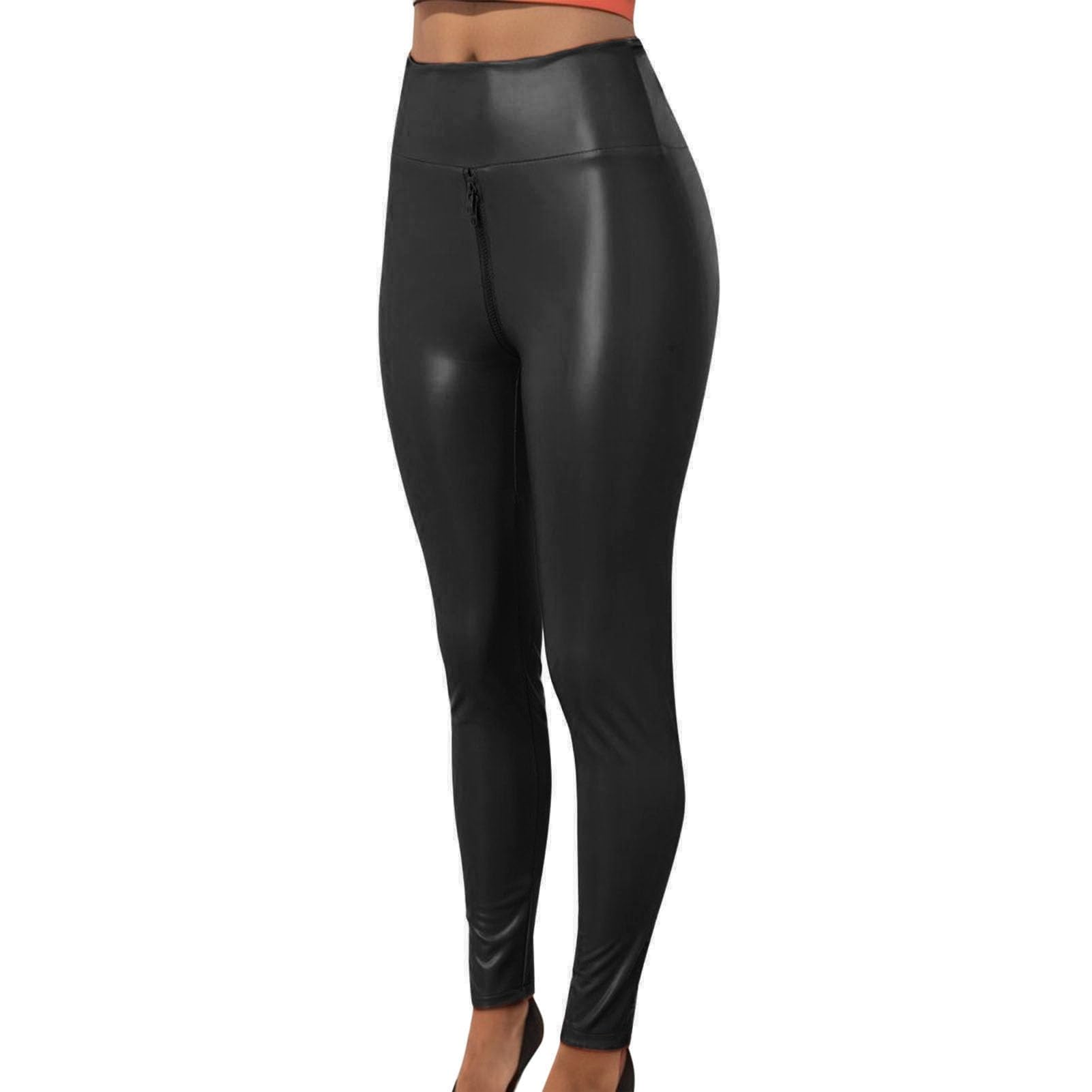 Women's Faux Leather Leggings - High Waist Tummy Control Butt Lifting Pants with Sexy Zipper Open Crotch Design | Matte Finish & Soft Stretch Fabric | Perfect for Night Out, Club Wear, and Sexy Fashion Outfits