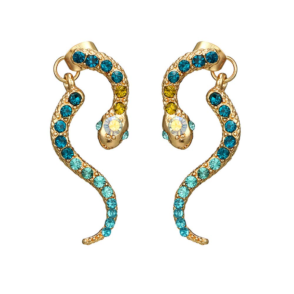 Vintage Snake Zodiac Diamond Earrings for Women - Green Animal Alloy Fashion Jewelry (One Size) | Perfect for Parties, Date Nights & Gift Giving