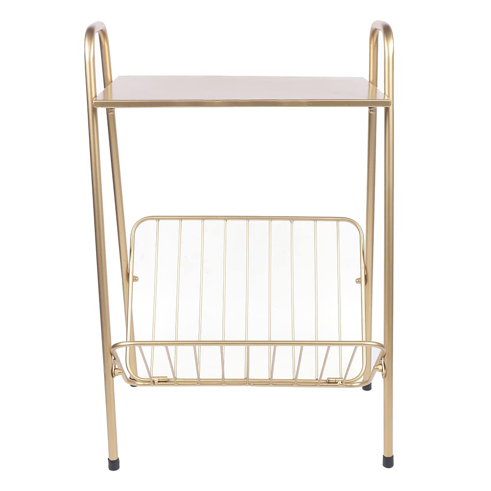 SHIOUCY Gold 2-Tier Side End Coffee Table with Shelves - Modern End Table for Living Room, Bedroom & Study - Space-Saving Storage Rack for Books, Decor & Essentials