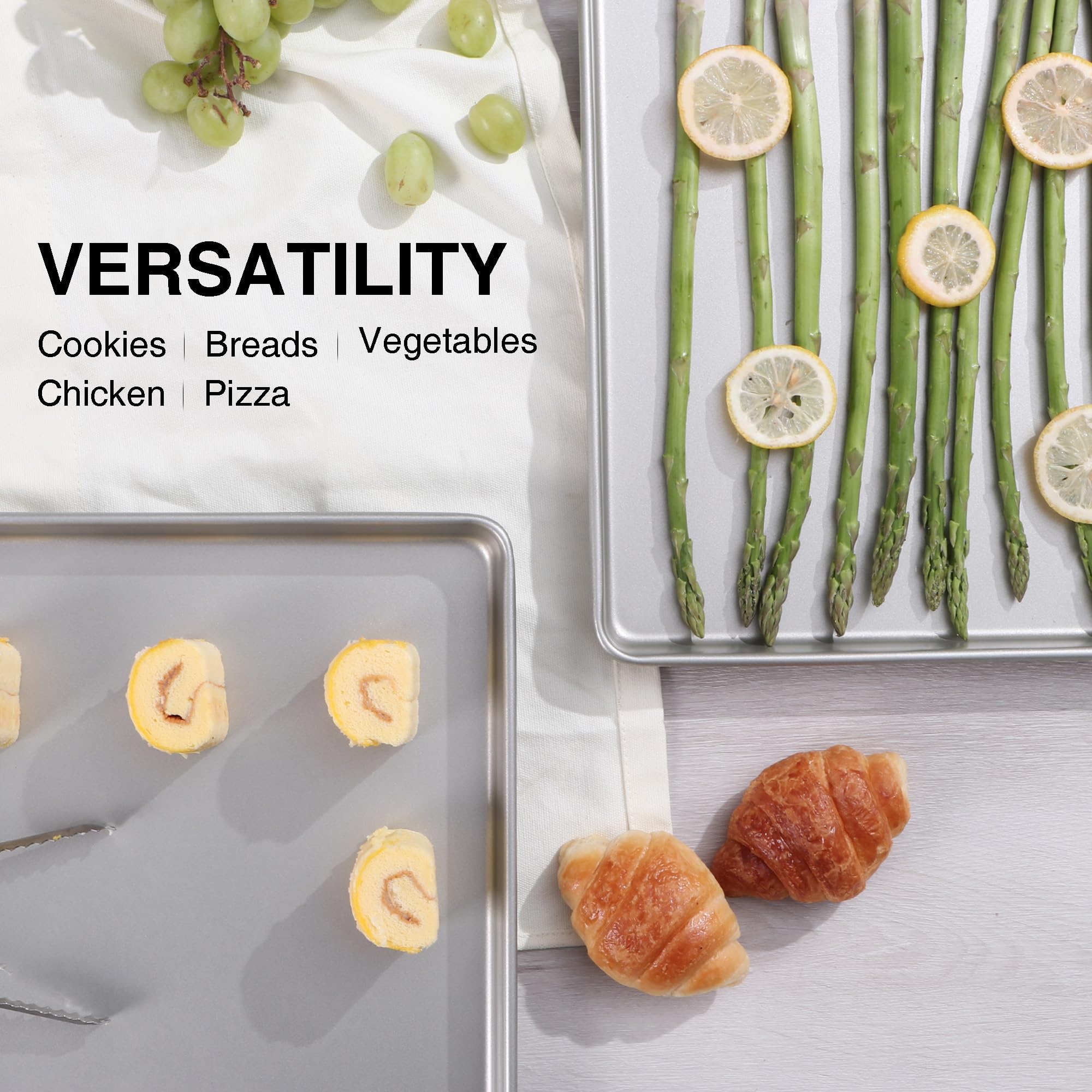 HONGBAKE 2-Pack Nonstick Half Baking Sheet Pan Set - Heavy Duty Commercial Cookie Trays for Oven, Dishwasher Safe, Silver | Perfect for Baking Cookies, Roasting Veggies & Meal Prep