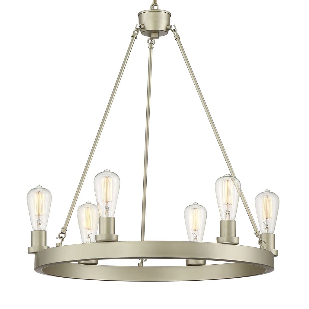 Vanity Art 6-Light Wagon Wheel Chandelier - Modern Farmhouse Ceiling Light Fixture in Antique Silver for Living Room, Dining Room & Kitchen | Rustic Hanging Lighting for Home Decor, Cabin & Restaurant Use