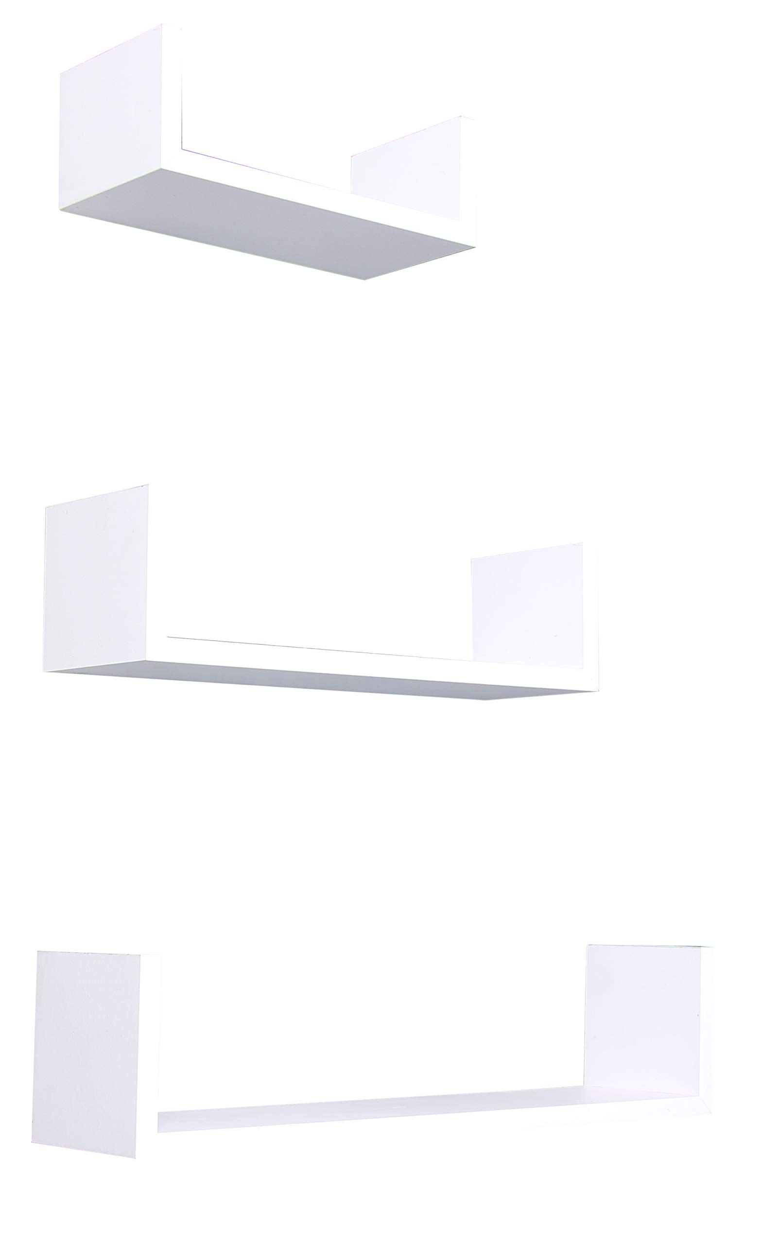 3-Pack White Floating Wood Wall Shelves - Modern Home Décor for Living Room, Bedroom, Bathroom & Kitchen - Space-Saving Storage & Display Solution for Books, Plants & Decorative Items