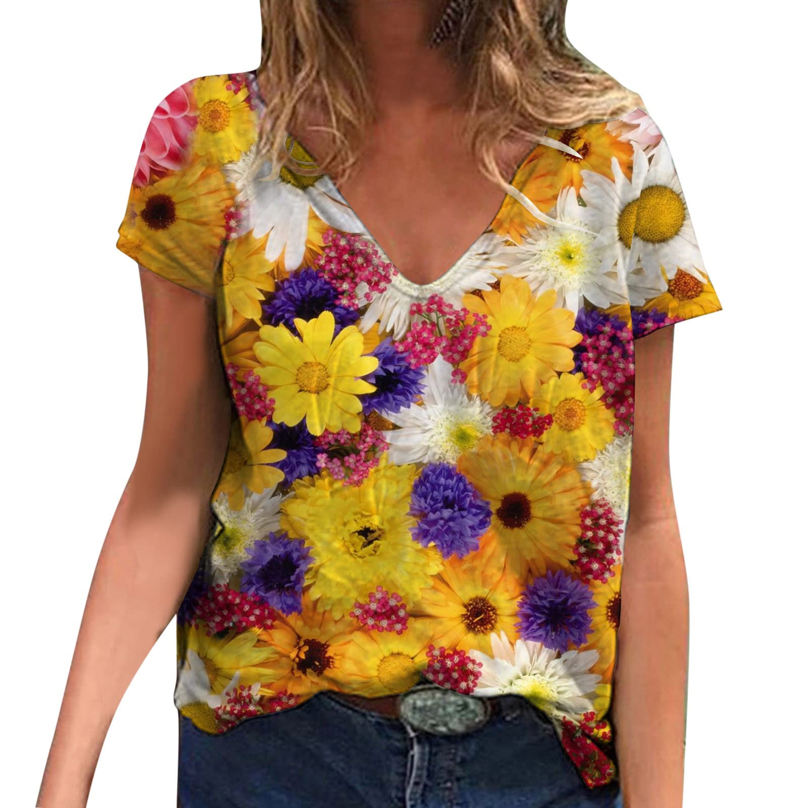Women's Casual Short Sleeve Tunic Tops - Loose Crewneck Color Block Tee Shirts, Spring Blouses for Work, Date Night & Everyday Wear