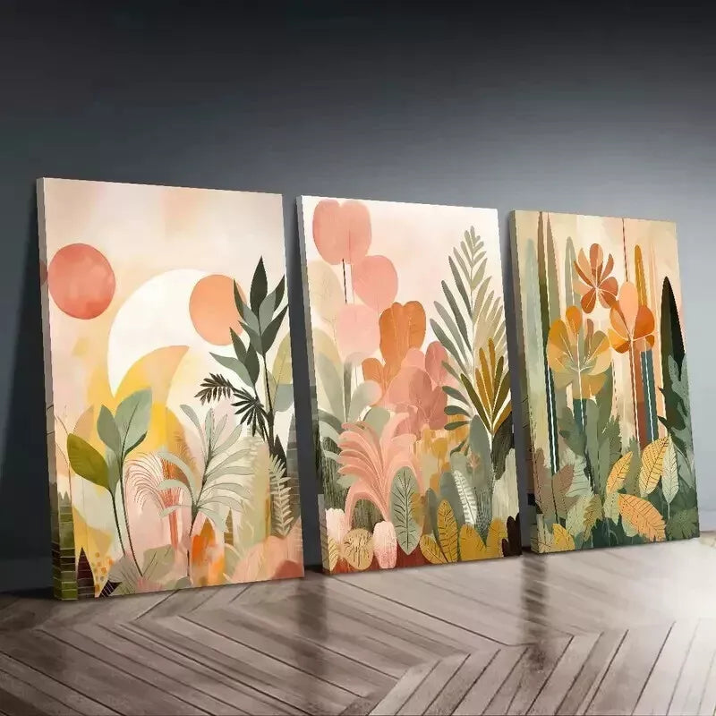 3-Piece Tropical Jungle & Botanical Abstract Wall Art Set - Framed Canvas 50x70cm - High Quality Print - 100% Australian Made - Ready to Hang - Perfect for Living Room, Bedroom & Office Decor