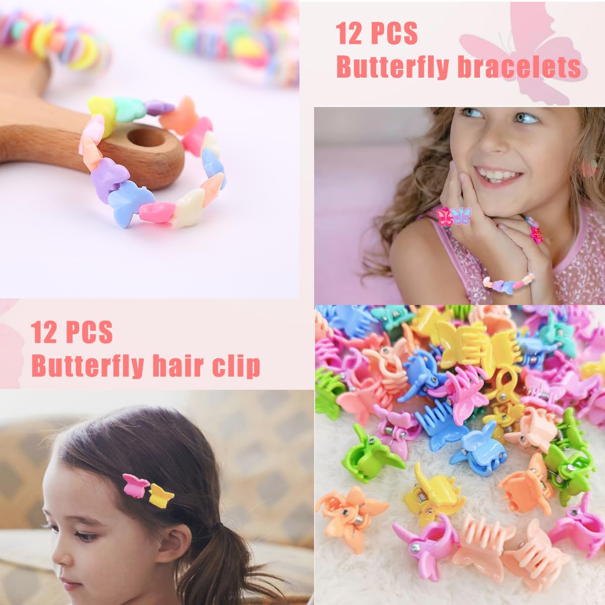 Butterfly Themed Party Favors Set - Keychains, Bracelets, Tattoo Stickers, Wristbands, Hair Clips & Pens | Birthday Party Supplies & Decorations for Girls, Kids Birthday, Baby Shower & Themed Events