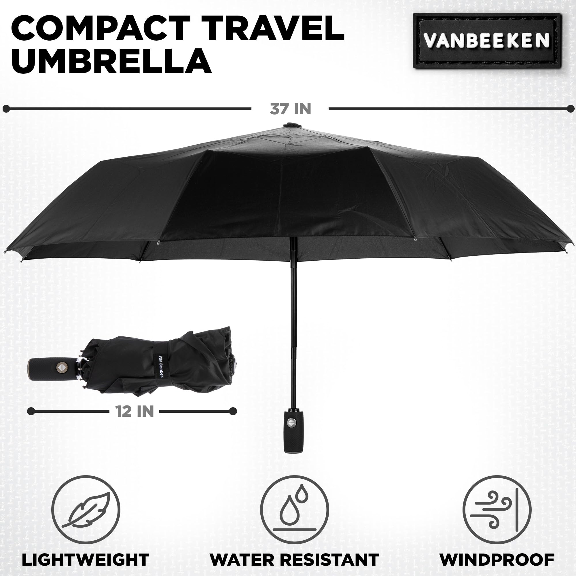 Van Beeken Compact Travel Umbrella - Windproof, Portable & Lightweight Rain Umbrella for Men & Women - Perfect for Commuting, Hiking & Outdoor Adventures