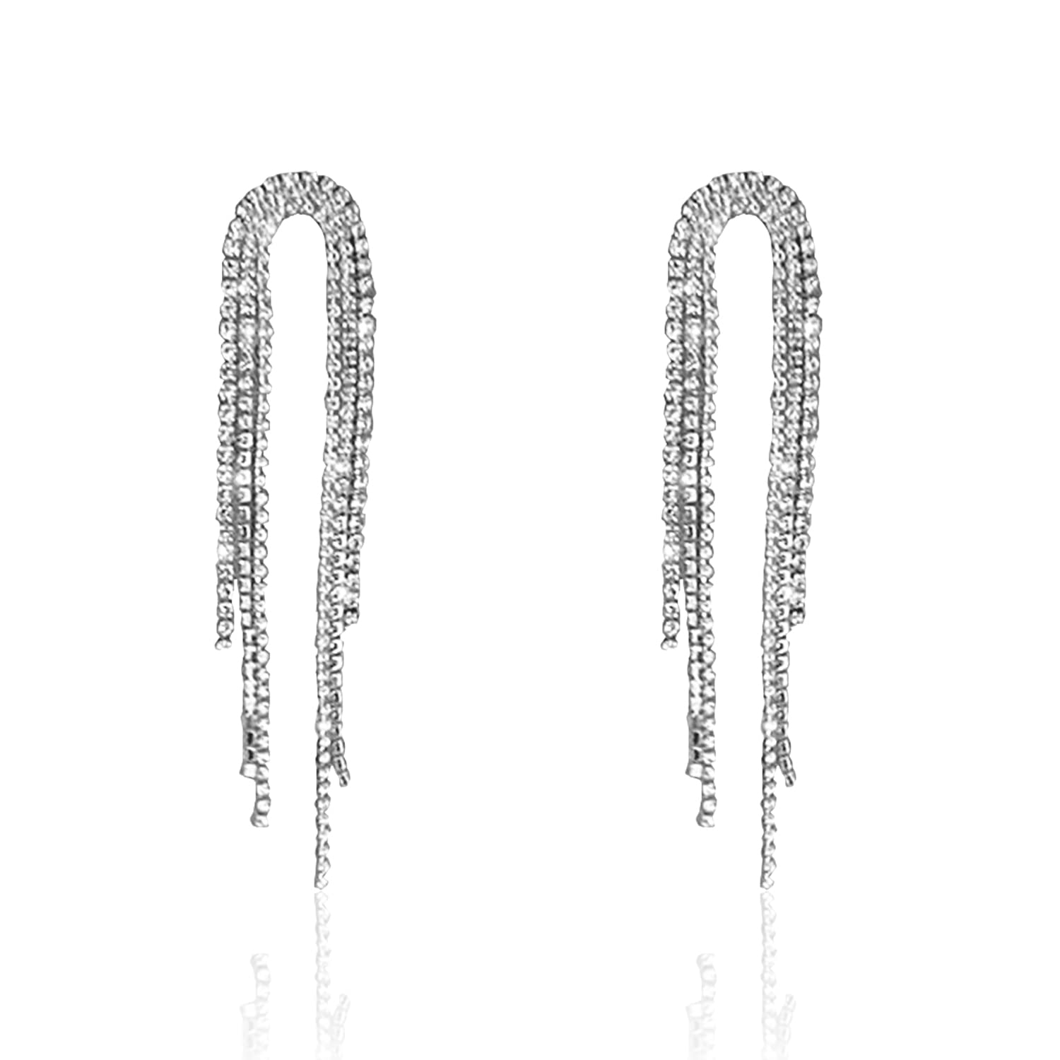 Dainty Crystal Chandelier Tassel Drop Earrings for Women - Silver Cubic Zirconia Long Chain Statement Dangle Earrings - Perfect for Wedding, Prom, Party & Evening Occasions