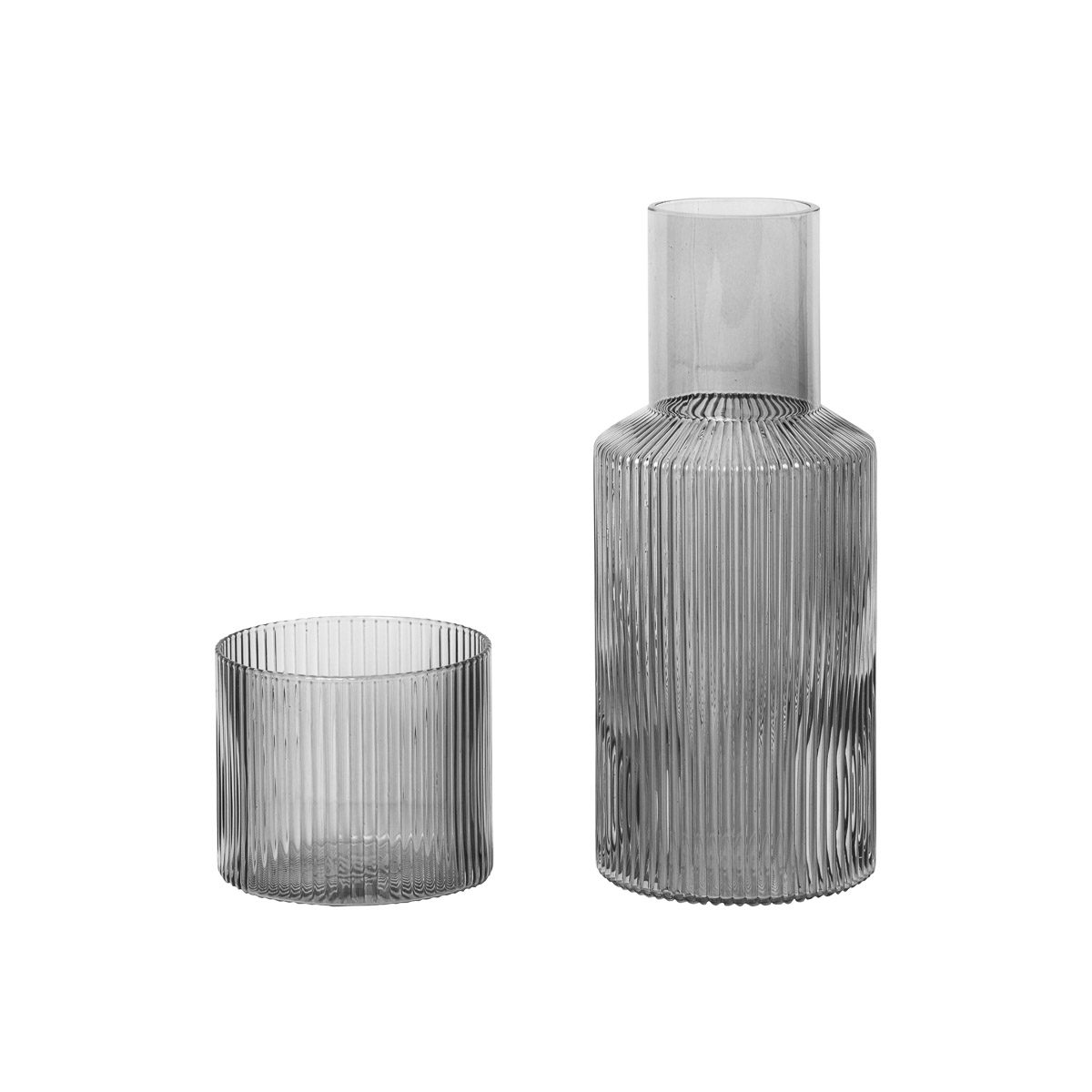 FERM LIVING Ripple Carafe Set - Elegant Smoked Grey Glass Pitcher with Matching Cups for Water, Juice & Wine | Perfect for Dining, Entertaining & Home Decor