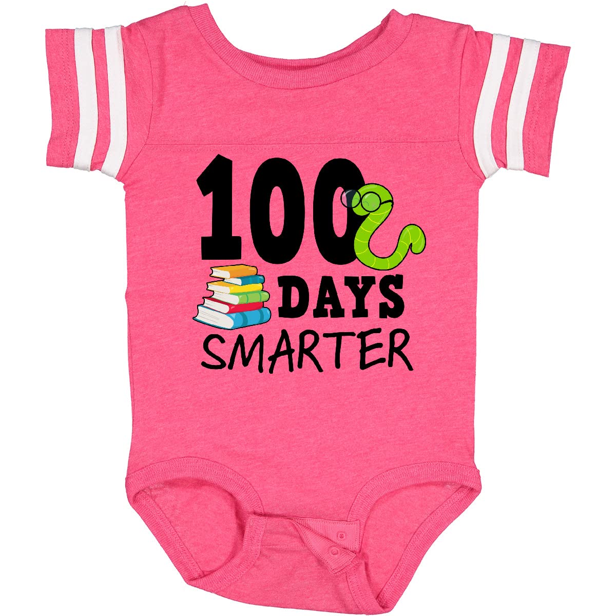 Inktastic 100 Days Smarter with Books and Worm Baby Bodysuit - Cute & Comfortable Infant Onesie for School Milestones, Daycare, and First Birthday Celebrations
