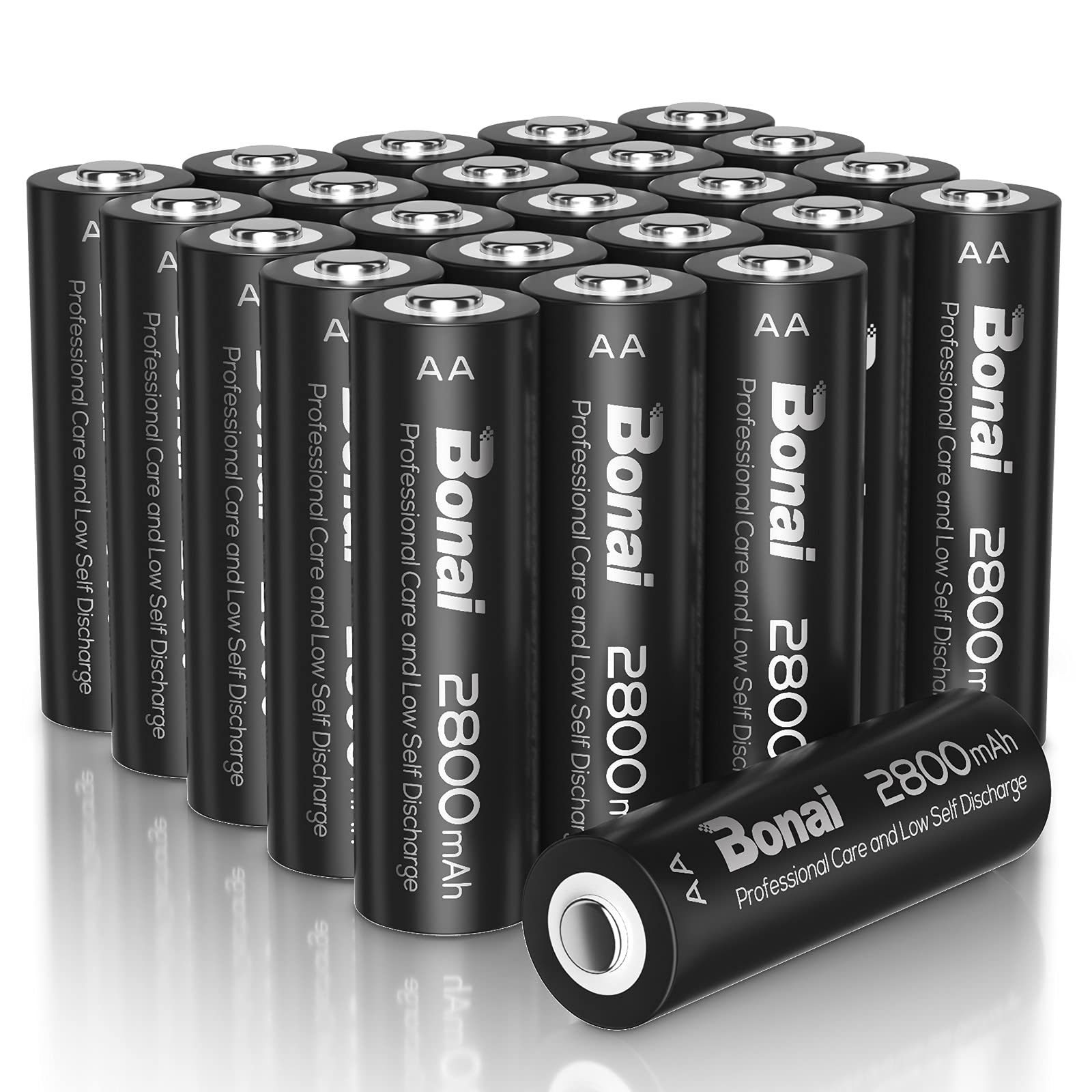 BONAI AA Rechargeable Batteries 24-Pack - 2800mAh High Capacity NiMH Batteries with Low Self Discharge, Pre-Charged 1.2V Double A Batteries for Cameras, Toys, Flashlights & Electronics - Long Lasting Power Solution