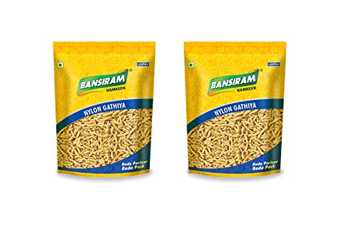 Bansiram Namkeen Gathiya - Authentic Indian Snacks (Pack of 2,400g) - Crunchy Nylon Sev for Diwali, Parties & Tea Time Snacking