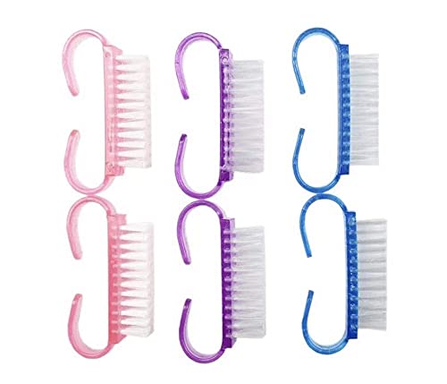 Belicia 6PCS Handle Nail Brush Set - Ergonomic Grip Nail Cleaning Brushes for Toes & Fingernails - Durable Nail Scrub Brushes for Salon, Home Pedicure & Manicure Care - Perfect for Nail Art, Hygiene & Deep Cleaning