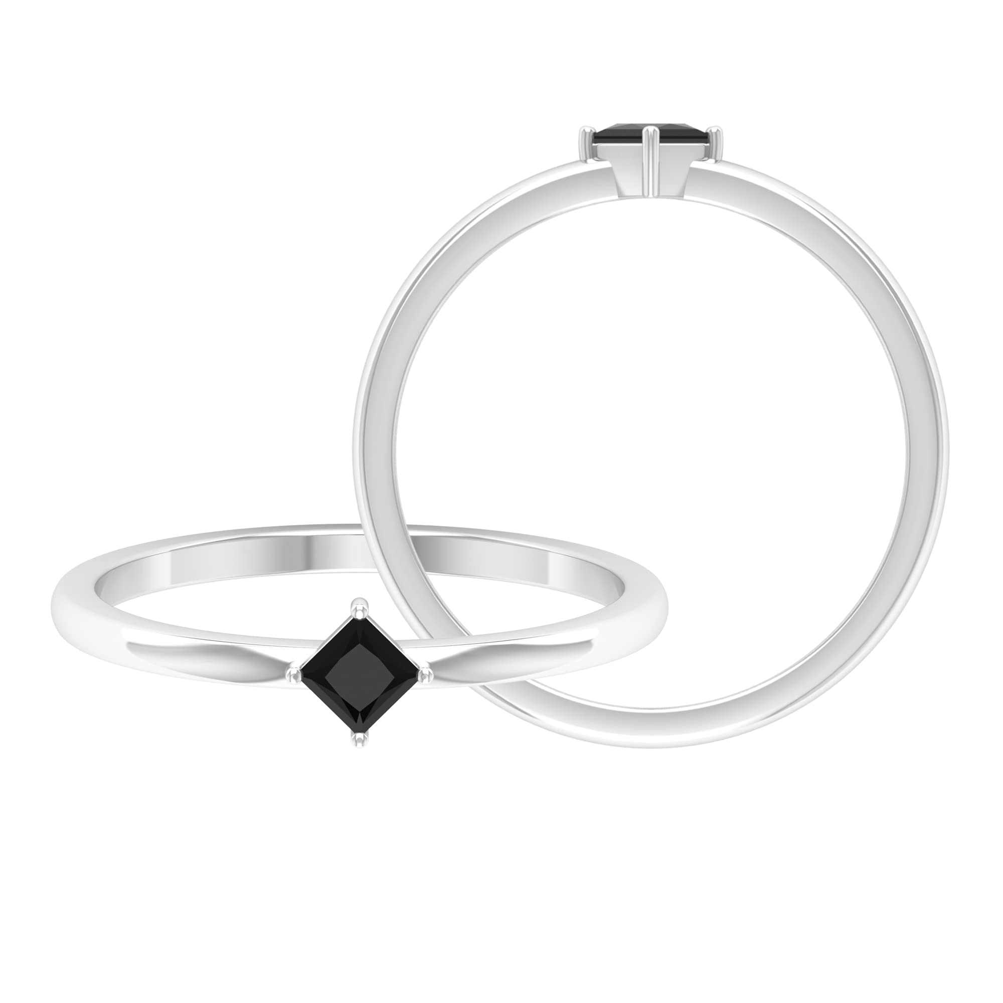 14K Solid Gold Real Black Onyx Promise Ring for Women - Diagonal Set Princess Cut Minimalist Jewelry | Perfect for Anniversaries, Engagements & Special Occasions