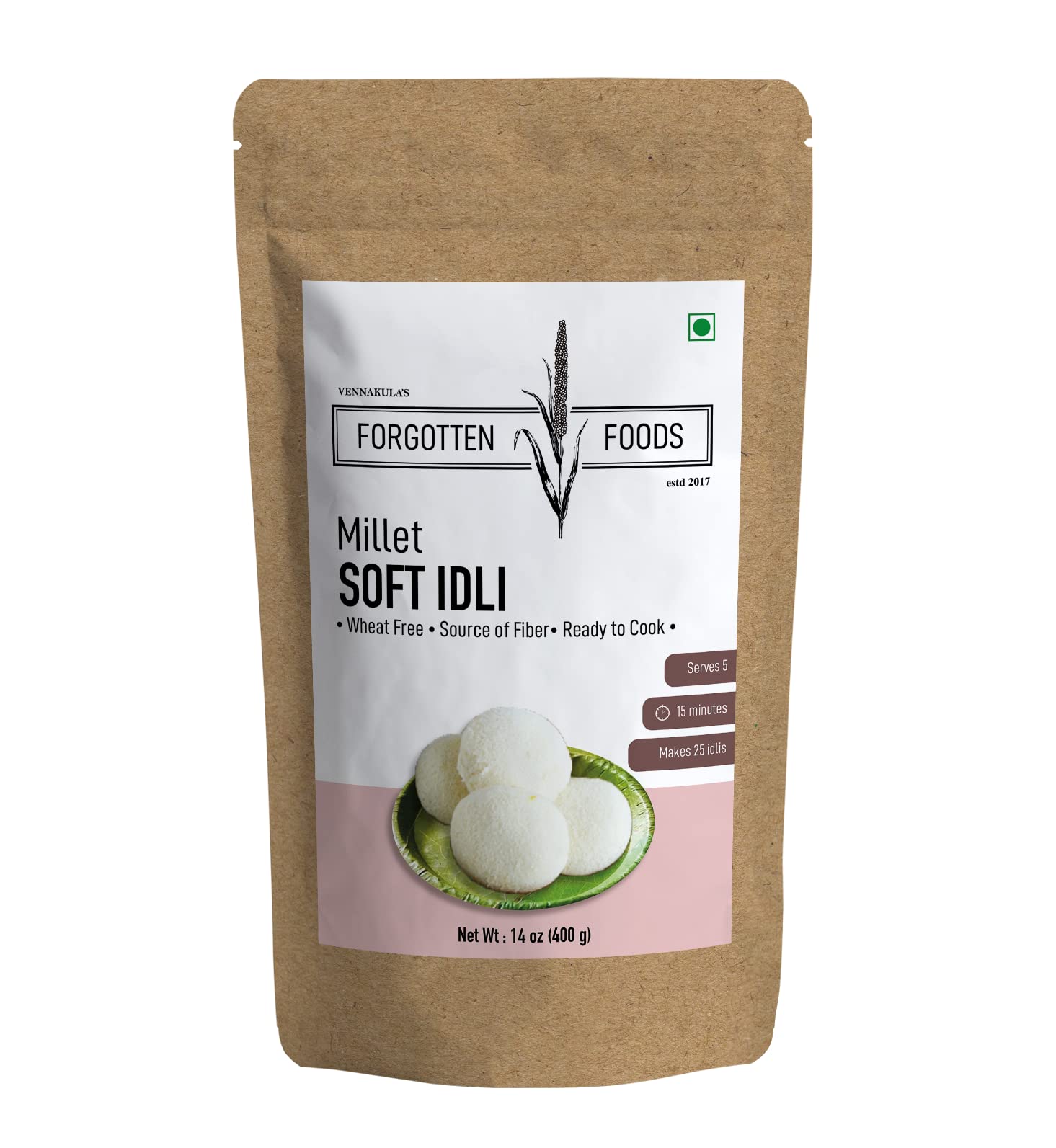 FORGOTTEN Foods Millet Soft Idli Mix - Instant Ready-to-Cook Idly Batter Breakfast Premix | Kodo Millets (Kodri, Varagu, Arikelu) | Gluten-Free, High Fiber, No Artificial Flavors | 400g Pack Makes 25 Idlis | Perfect for Quick Breakfast, Healthy Snacks & Vegan Meals