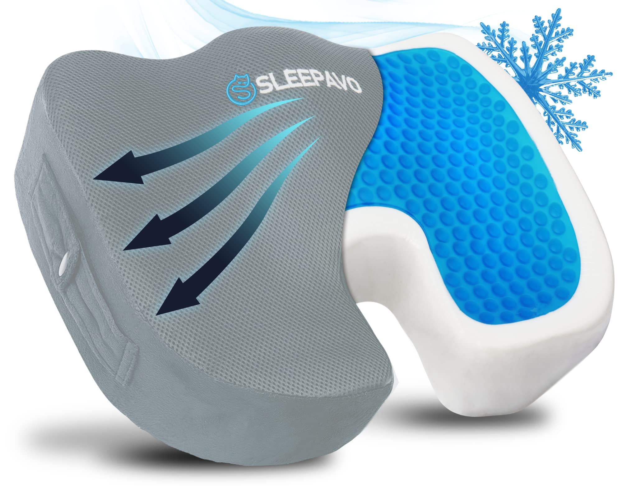 Sleepavo Gray Memory Foam Seat Cushion with Cooling Gel - Orthopedic Office Chair Cushion for Sciatica, Coccyx & Lower Back Pain Relief - Ergonomic Lumbar Support Pillow for Desk, Car & Airplane Travel - Perfect for Work, Driving & Long Flights