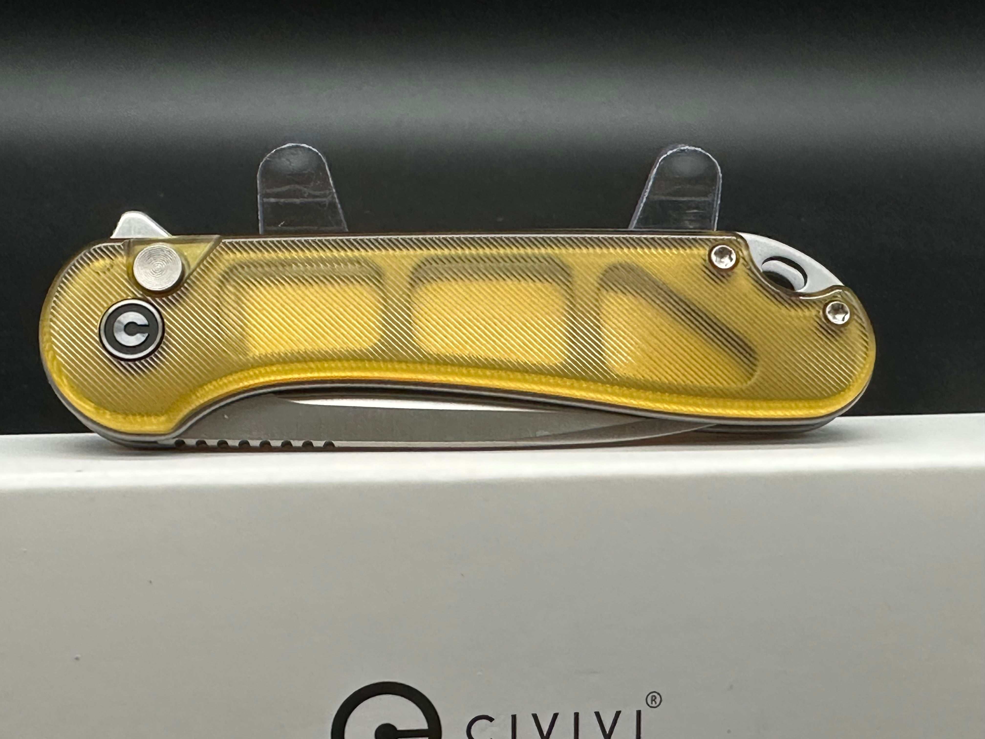 CIVIVI Button Lock Elementum II Folding Knife - Polished Ultem Handle, Nitro-V Steel Blade, Drop Point Plain Edge, Satin Finish - EDC, Outdoor, Camping, Survival Gear