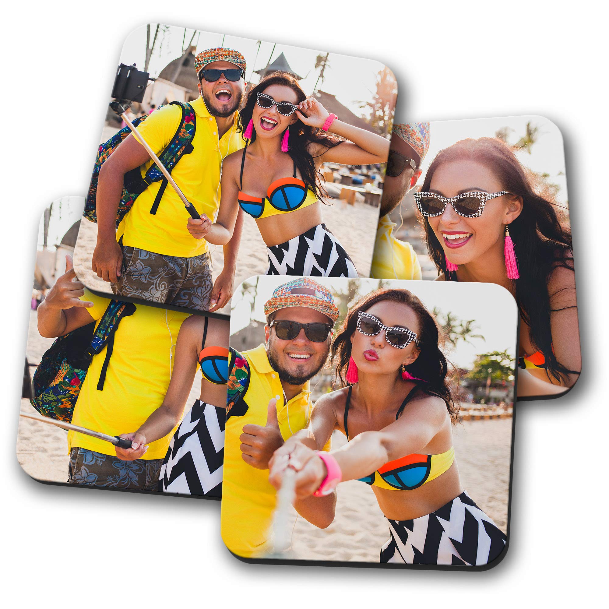 Custom Photo Coaster Set of 4 - Personalized Glossy Hardboard Drink Coasters with 4 Different Images - Unique Birthday Gift & Home Decor for Coffee Tables, Bars, and Office Desks