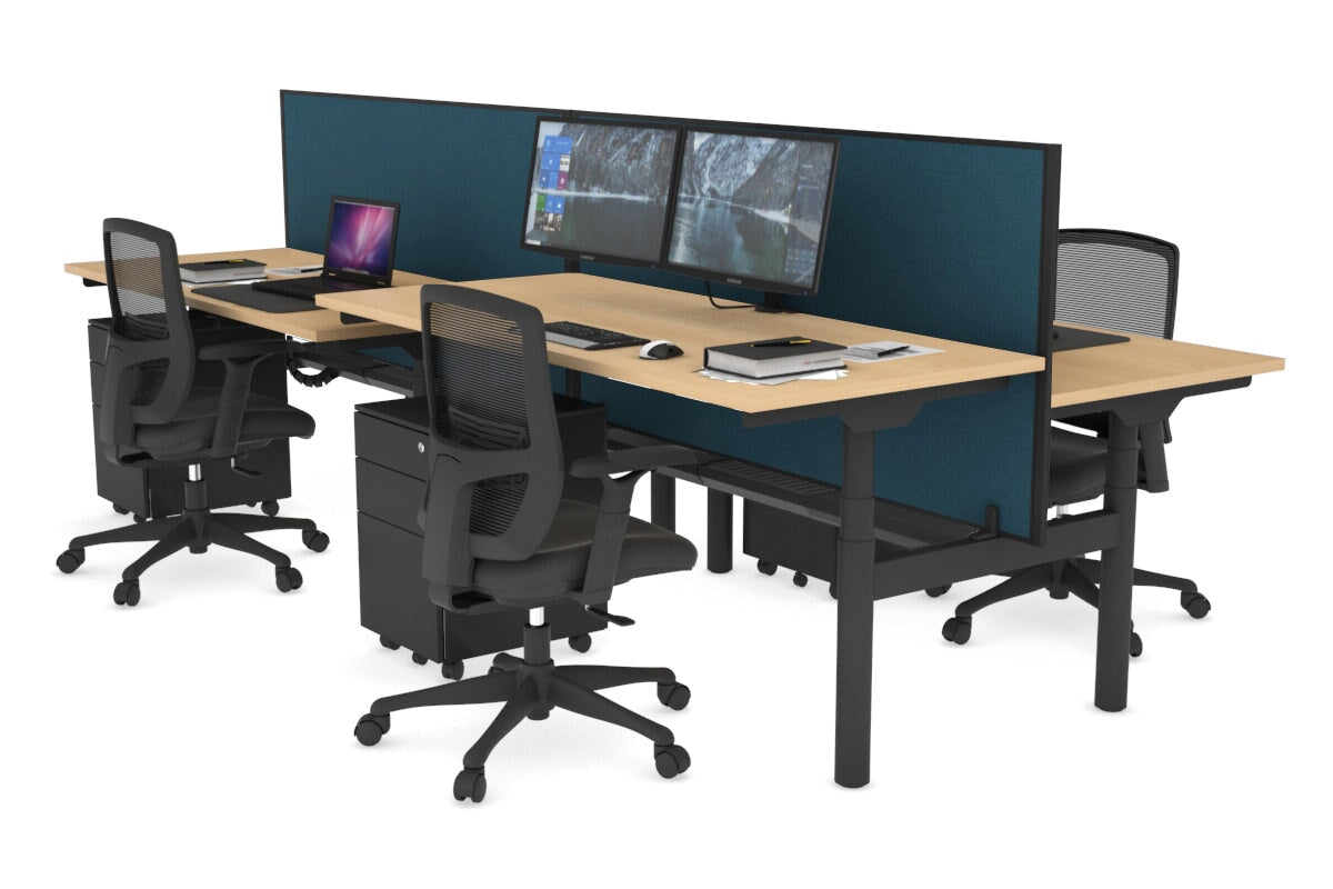 Flexi Premium Height Adjustable 4-Person H Bench Workstation - Black Frame [1800L x 700W] - Ergonomic Office Desk for Collaborative Workspaces & Home Offices
