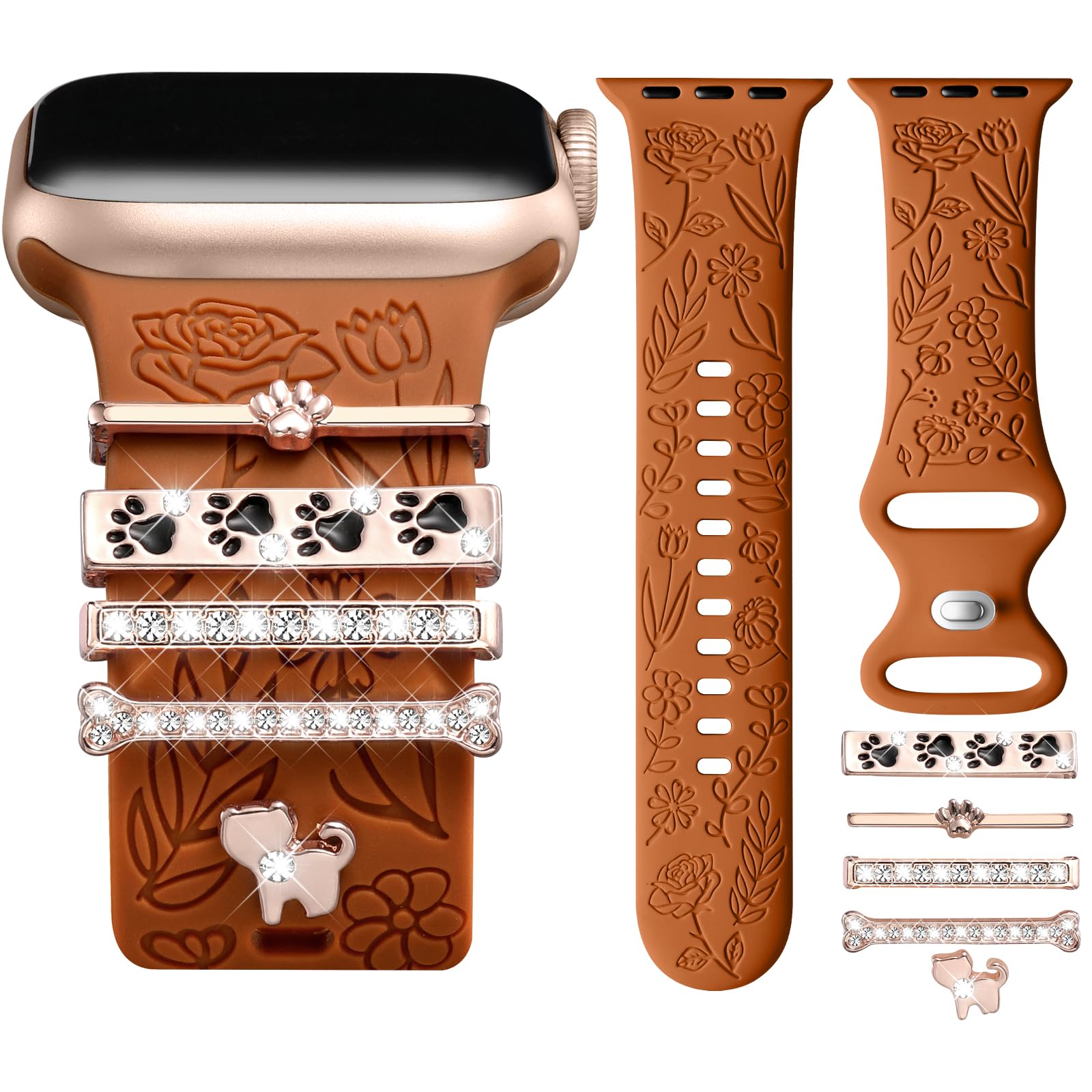 DaQin Floral Engraved Silicone Band Compatible with Apple Watch 38mm 40mm 41mm 42mm 44mm 45mm - Women's Decorative Strap for Series SE/1/2/3/4/5/6/7/8/9 - Perfect for Workouts, Office Wear & Fashion Accessories