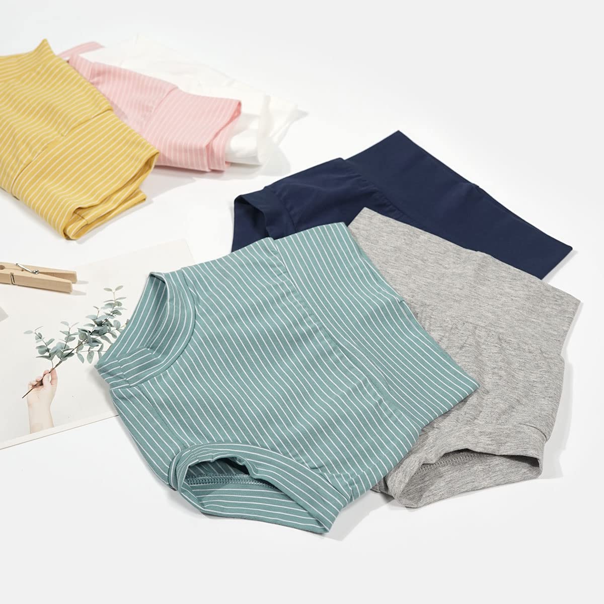 Teach Leanbh Baby Boys & Girls 3-Pack High Waisted Cotton Bloomer Shorts - Soft Striped Bummies for Playtime, Daycare & Summer Outfits