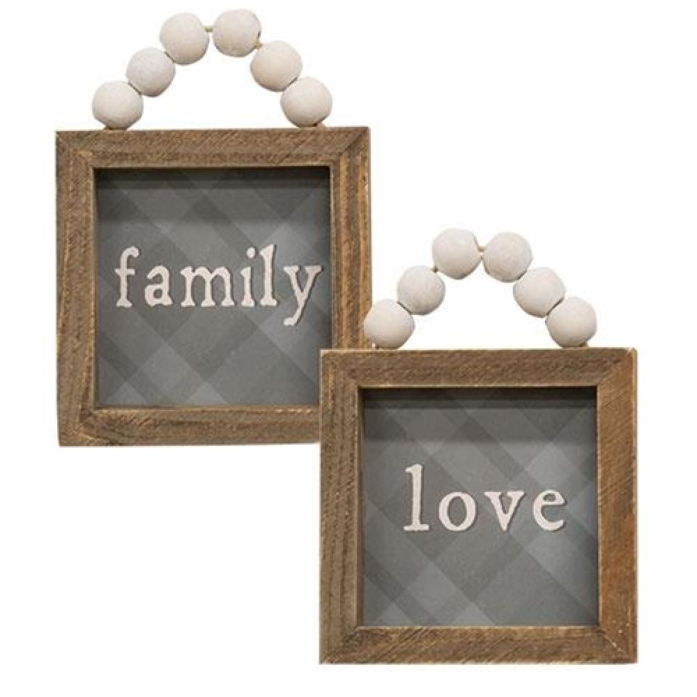Love or Family Beaded Plaid Mini Picture Frame Set of 2 - Perfect for Home Decor, Wedding Gifts & Family Keepsakes