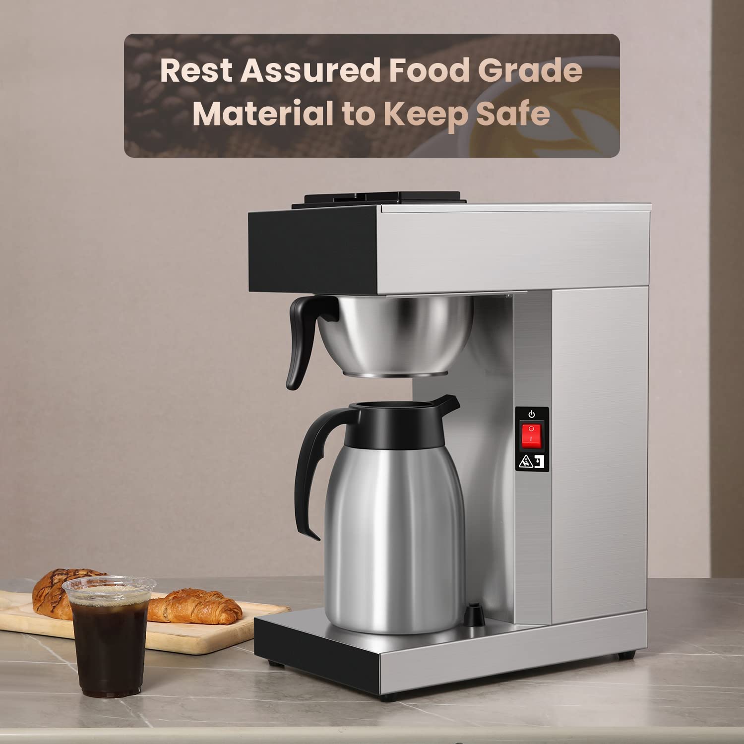 SYBO 12 Cup Commercial Coffee Maker with 74Oz Stainless Steel Thermal Carafe - Drip Coffee Brewer for Office, Restaurant & Home Use (Model SF-CB-1AA) | Perfect for Large Gatherings, Breakfast Service & Daily Coffee Brewing