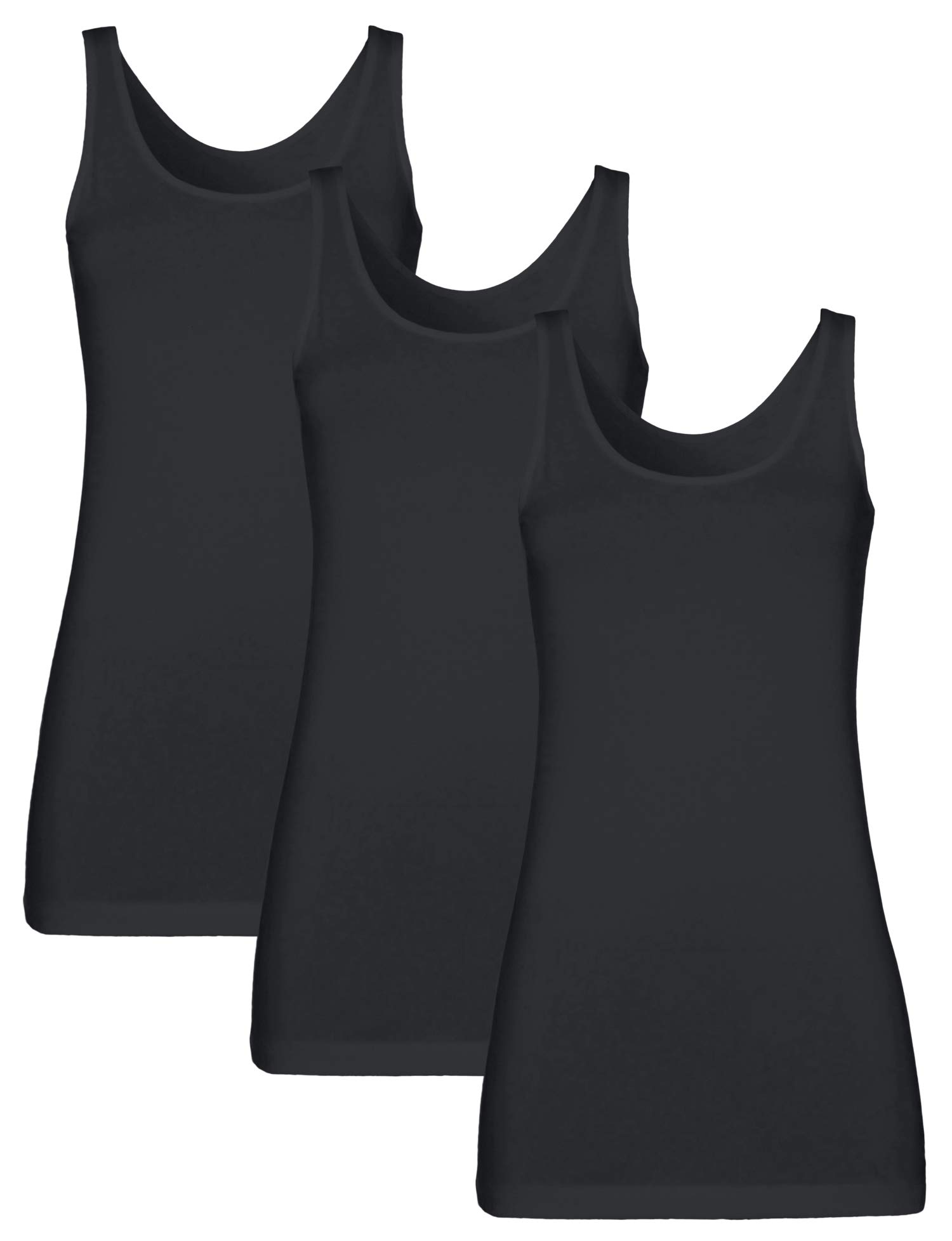 H HIAMIGOS Women's 3-Pack Stretchy Cotton Long Tank Tops - Sleeveless Camisole Undershirts for Layering, Workout & Yoga | Comfortable Casual Wear, Gym Essentials & Summer Basics