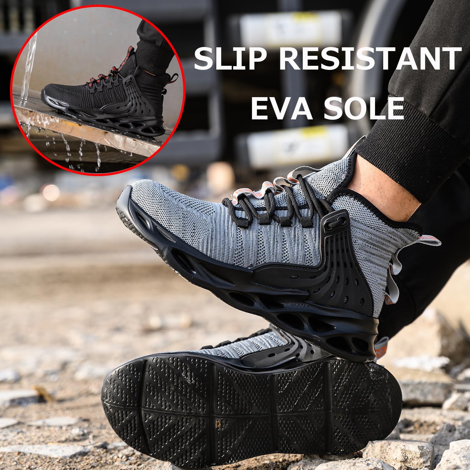 **Men's & Women's Steel Toe Work Boots - Lightweight, Breathable, Non-Slip Safety Shoes for Construction & Industrial Use - Durable Black Work Boots for Heavy Duty Jobs**