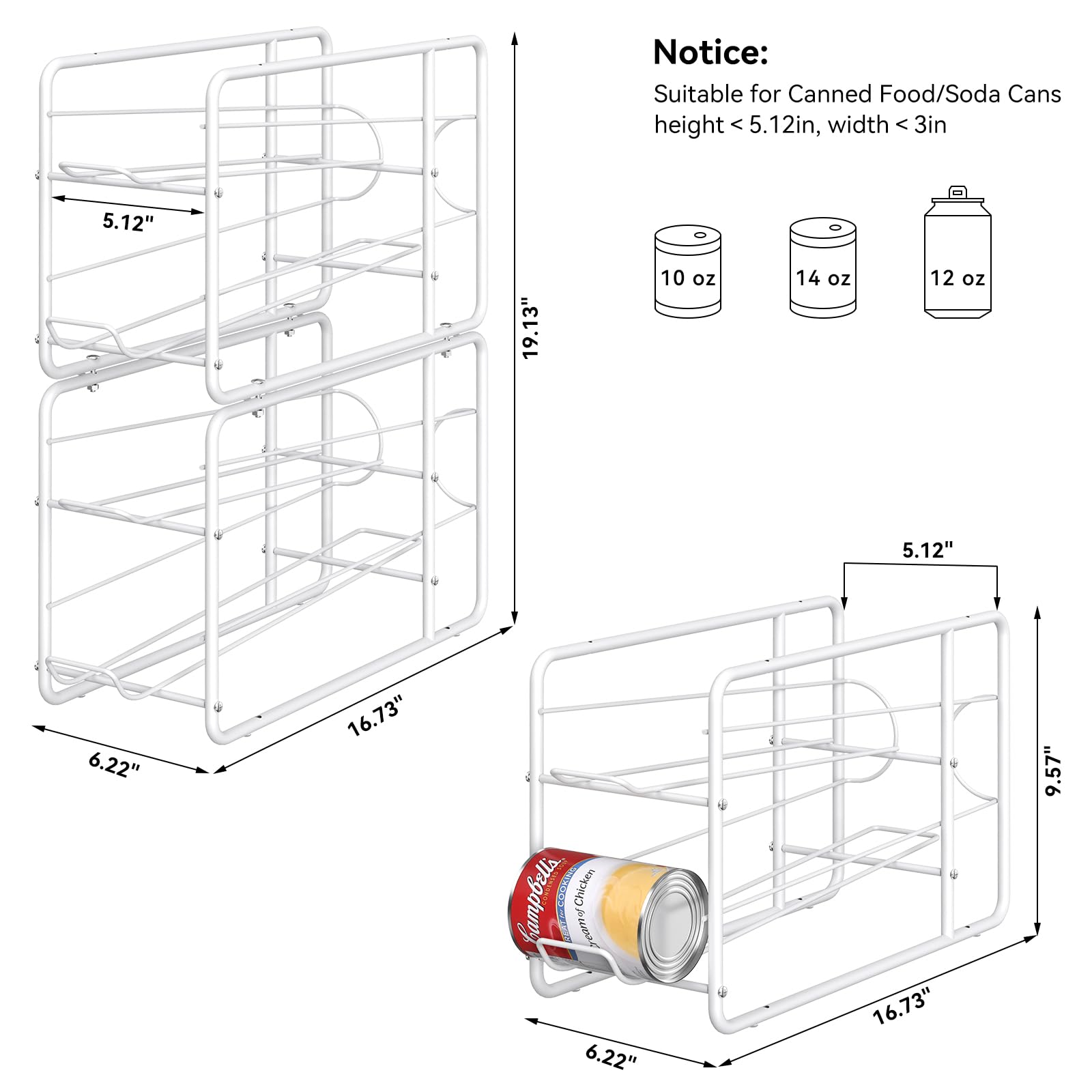 MOOACE 4 Pack Stackable Can Dispenser Rack - Space Saving Can Storage Organizer for Kitchen Cabinet, Pantry & Countertop (White) - Perfect for Organizing Canned Food, Soup, Vegetables & Beverages
